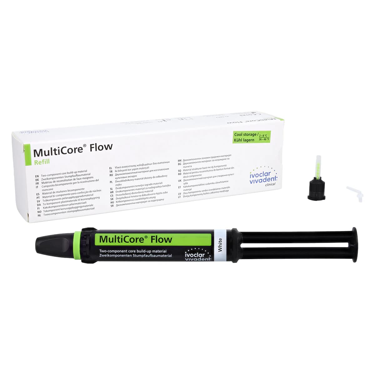 MultiCore Flow Dual-Cure Core Build-Up Material Refill Syringe, White, 10g, 604168AN - MultiCore Flow Refill 10g White - Image 1
