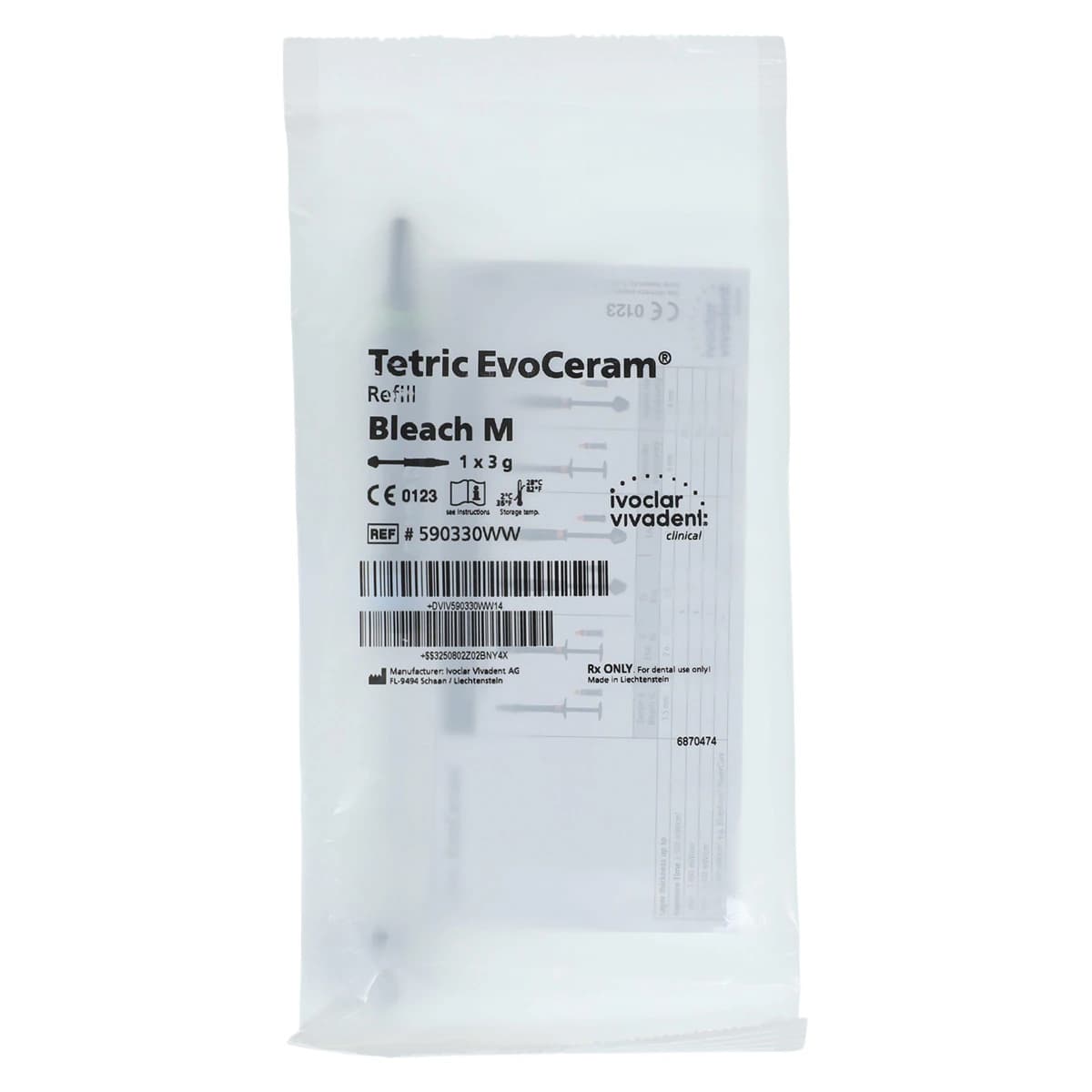 Tetric EvoCeram Nanohybrid Composite, Bleach M, 3g Syringe Refill, 590330WW - Tetric EvoCeram Bleach Shade M 3g Syringe Refill - Image 1