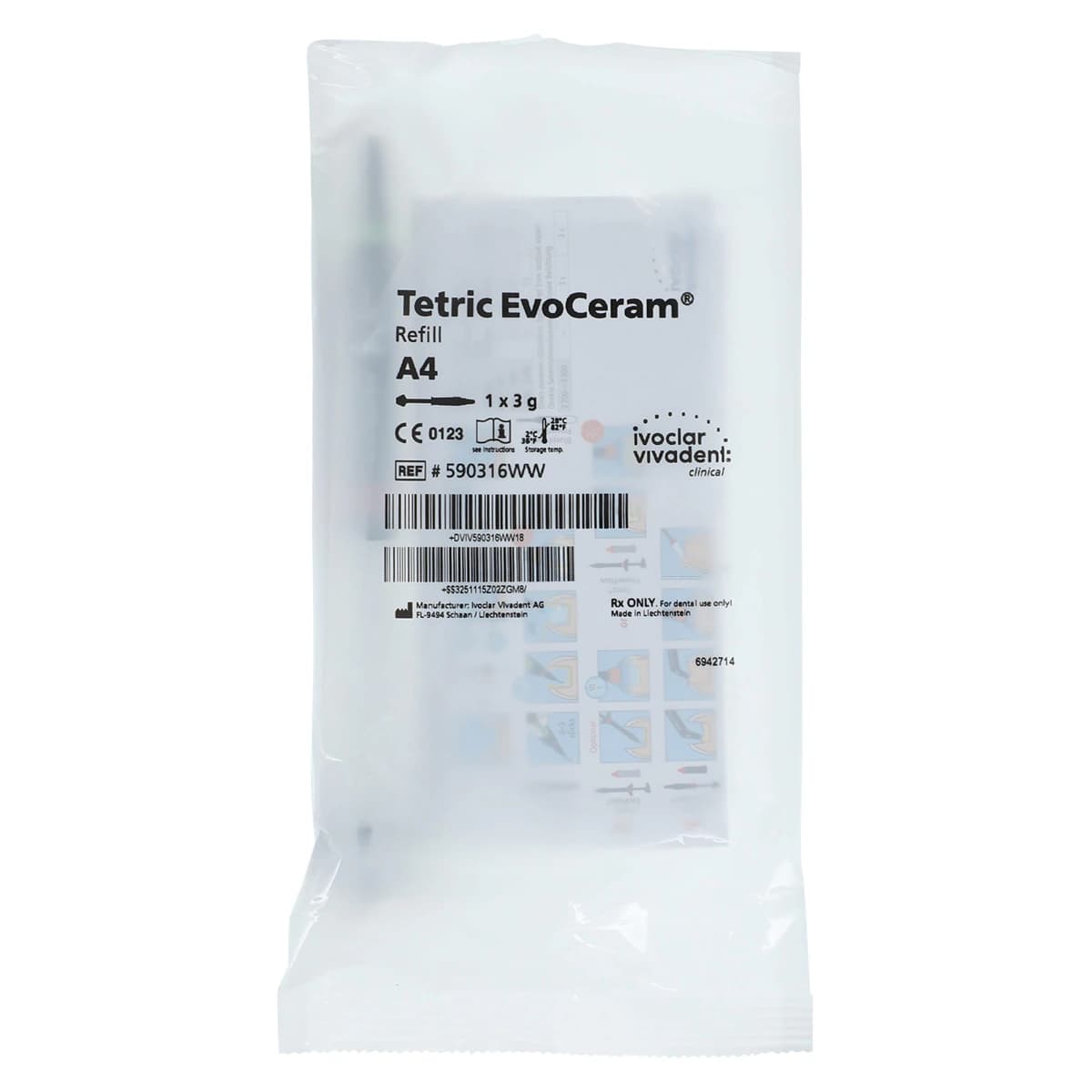 Tetric EvoCeram Nanohybrid Composite, Syringe Refill, Shade A4, 3 g, 590316WW - Tetric EvoCeram&reg; - Syringe - A4 - Image 1