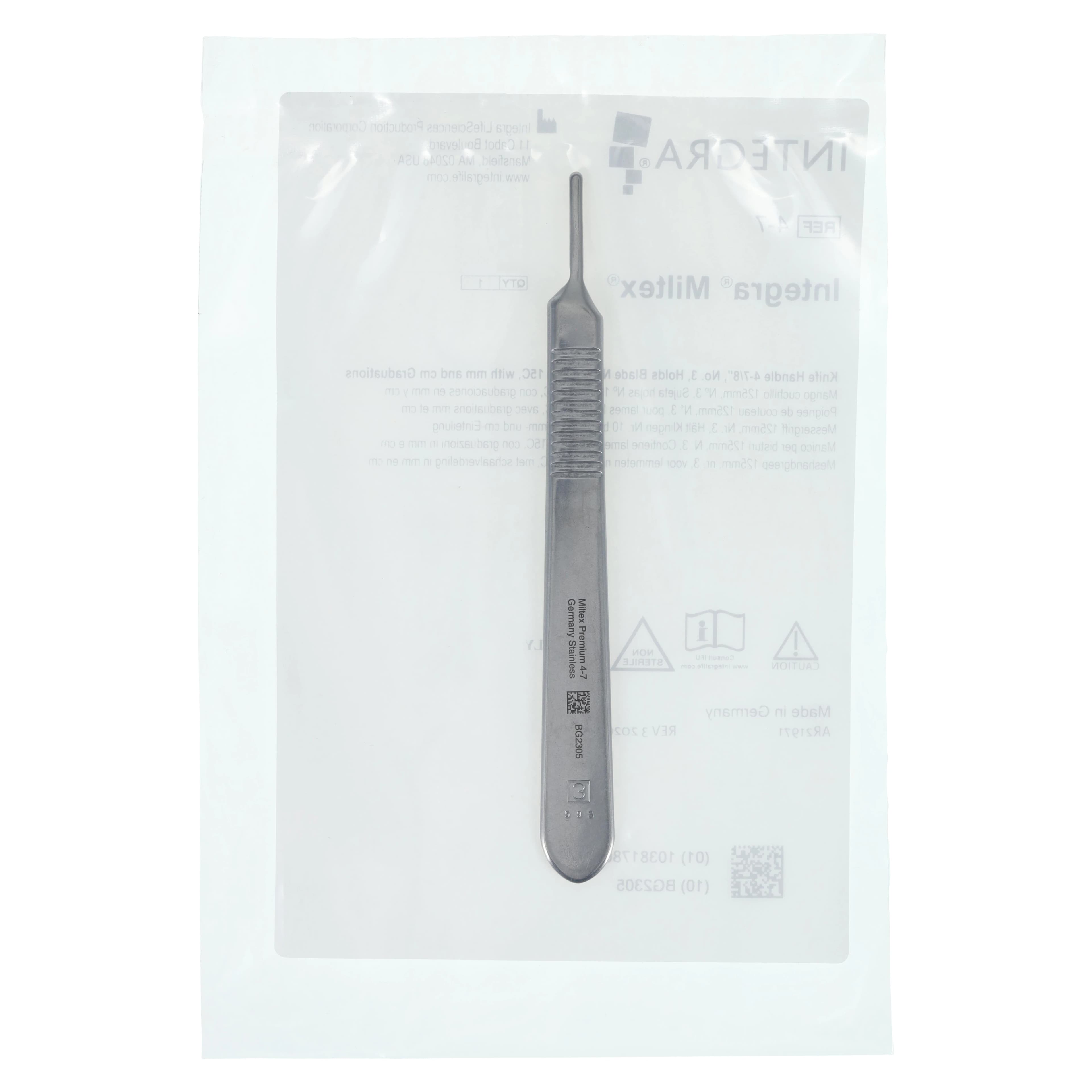 Miltex-Integra #3 Scalpel Handle, Stainless Steel, 4-7/8" (125mm), Fits Blades #10-15C, Graduated in mm/cm thumbnail 2