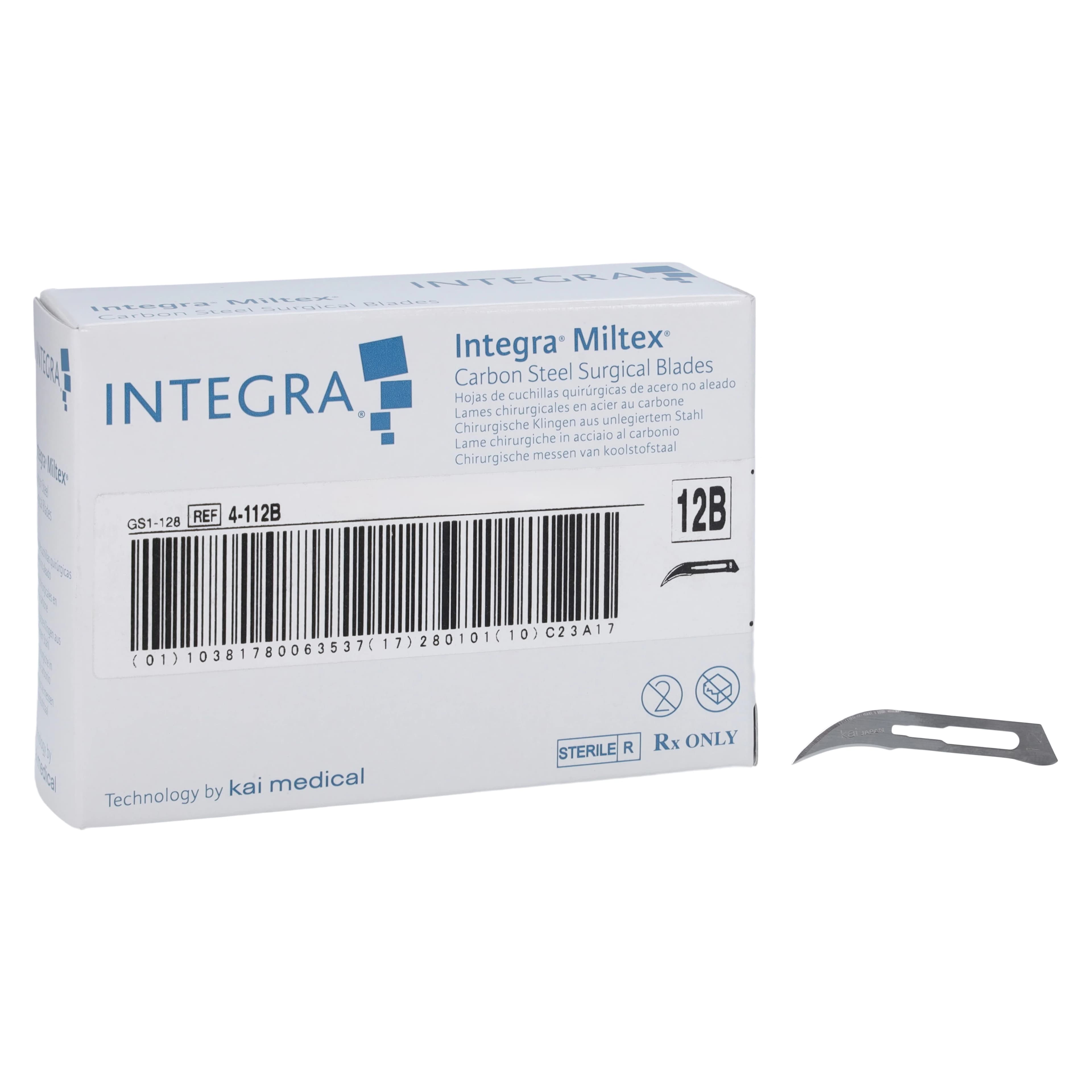 Miltex Carbon Steel Sterile Surgical Blade #12B (Double-Edge), 100/Box, 4-112B - Surgical Blades Carbon Steel Sterile #12B (Double-Edge) 100/Box - Image 1
