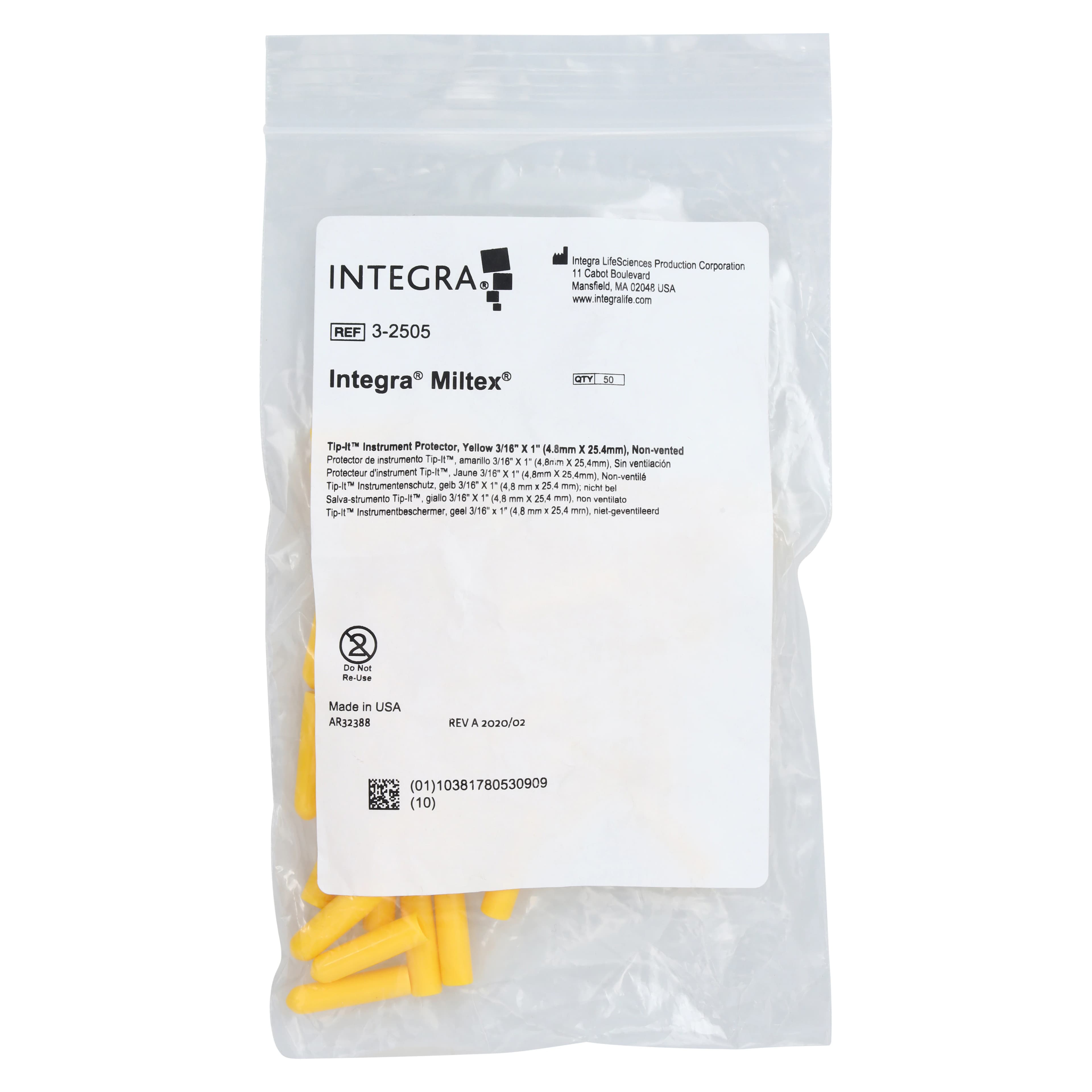 Miltex Tip-It Instrument Guards, Yellow, 4.8 x 25.4mm, Silicone, Non-Sterile, Disposable, 50/Pk thumbnail 3