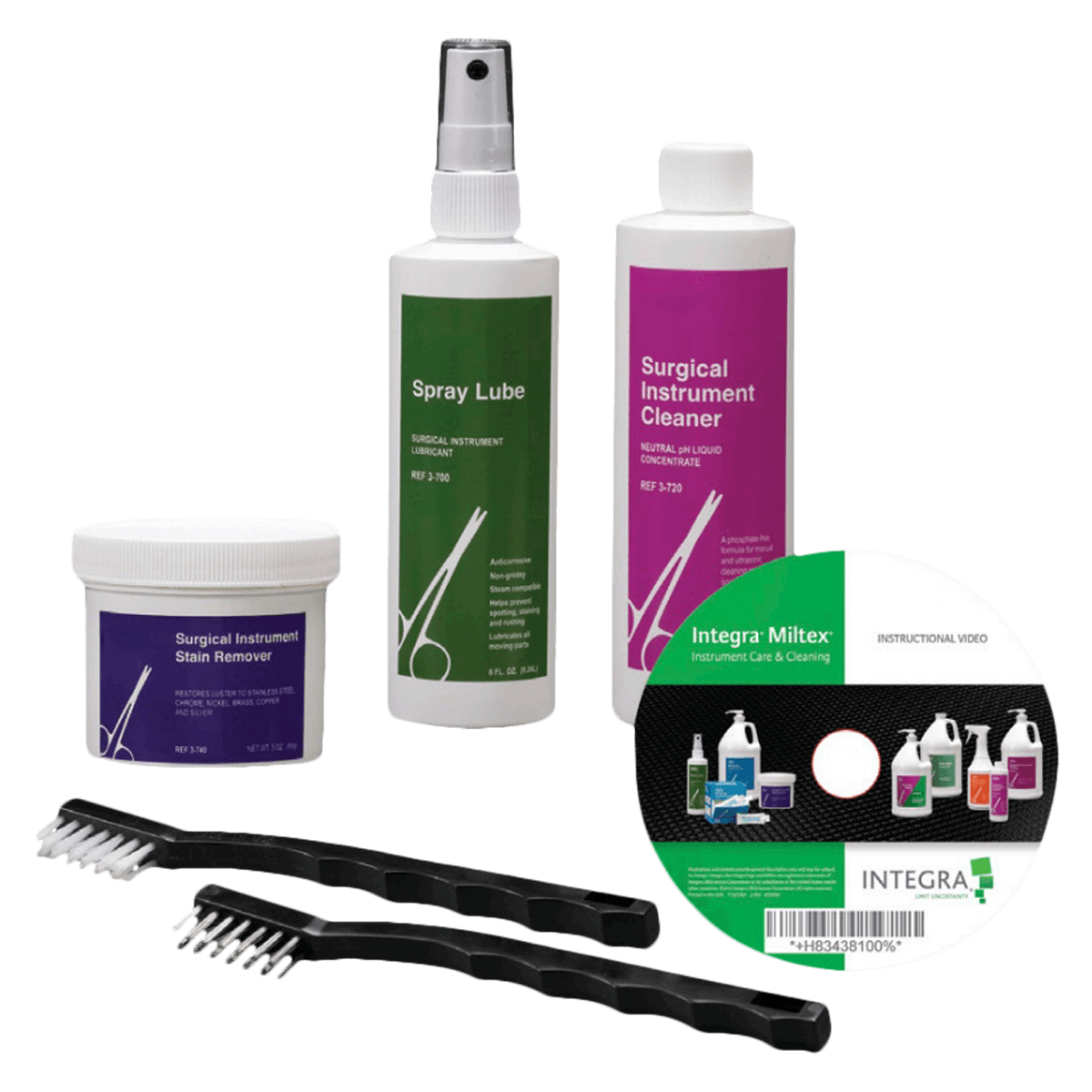 Miltex Instrument Care System Kit 3-800, Includes Spray Lube, Cleaner, Stain Remover, Brushes & DVD thumbnail 2