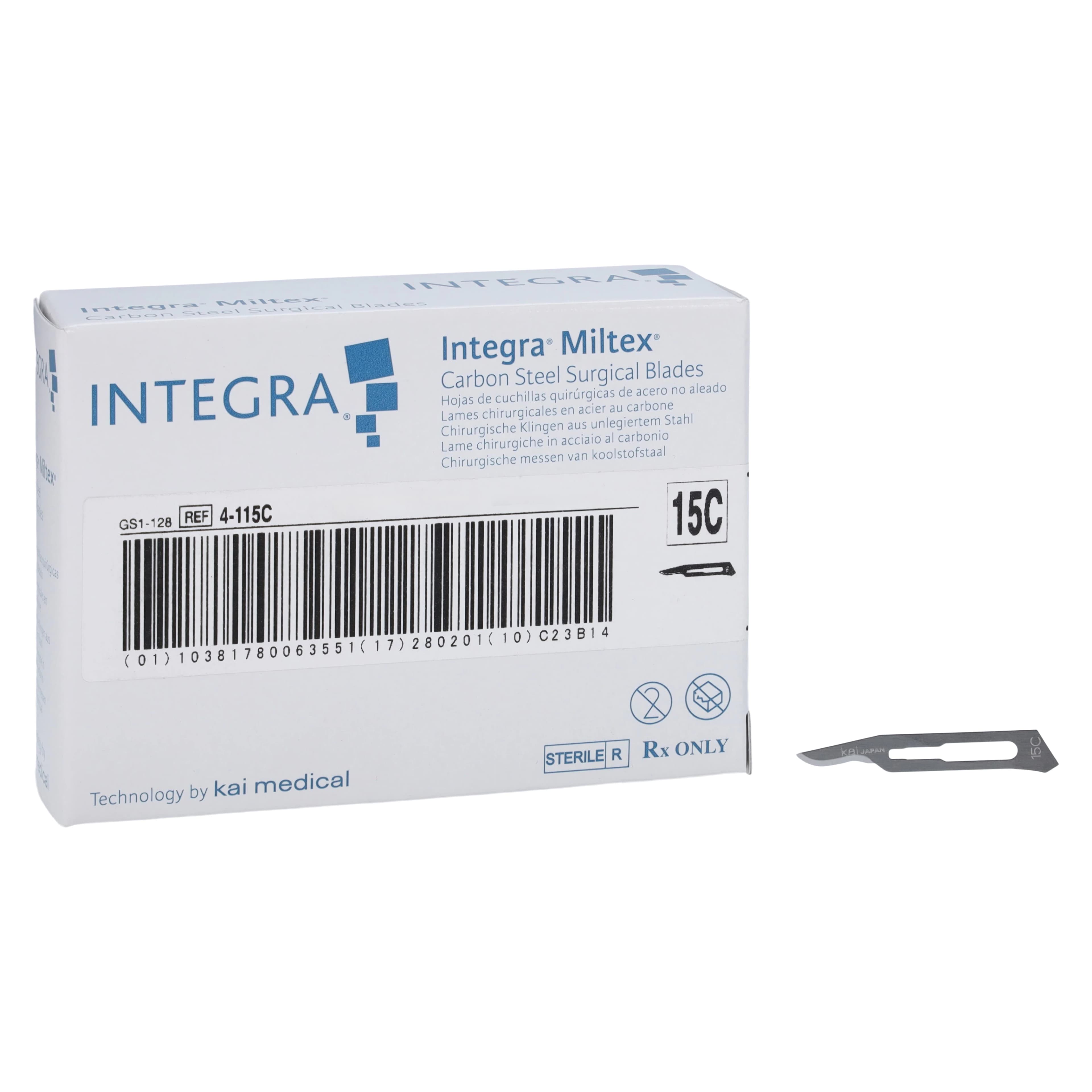 Miltex Carbon Steel Sterile Surgical Blades #15C (Angled), 100/Box, 4-115C thumbnail 2