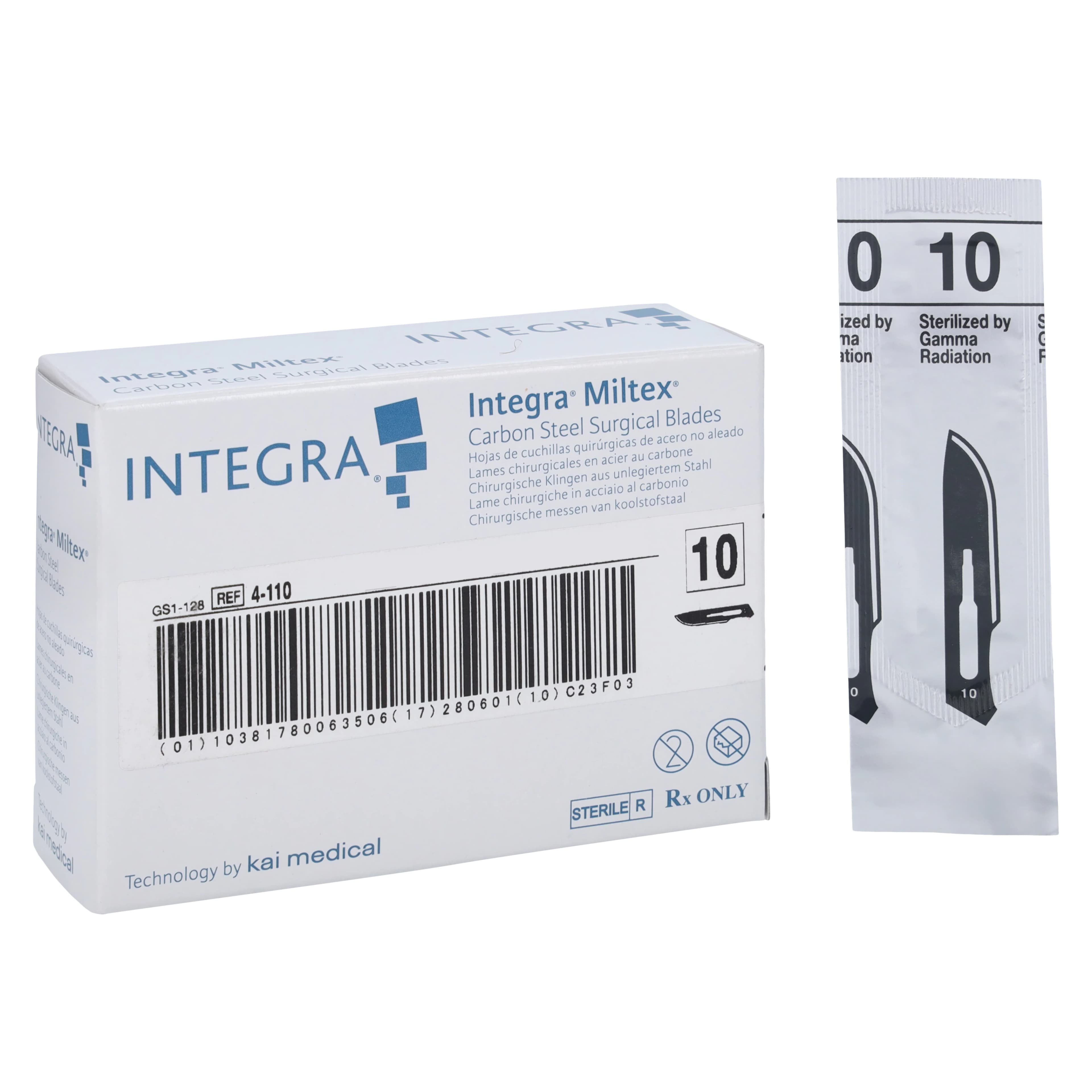 Miltex #10 Sterile Carbon Steel Surgical Blades, Individually Wrapped, 100/Box, 4-110 thumbnail 2