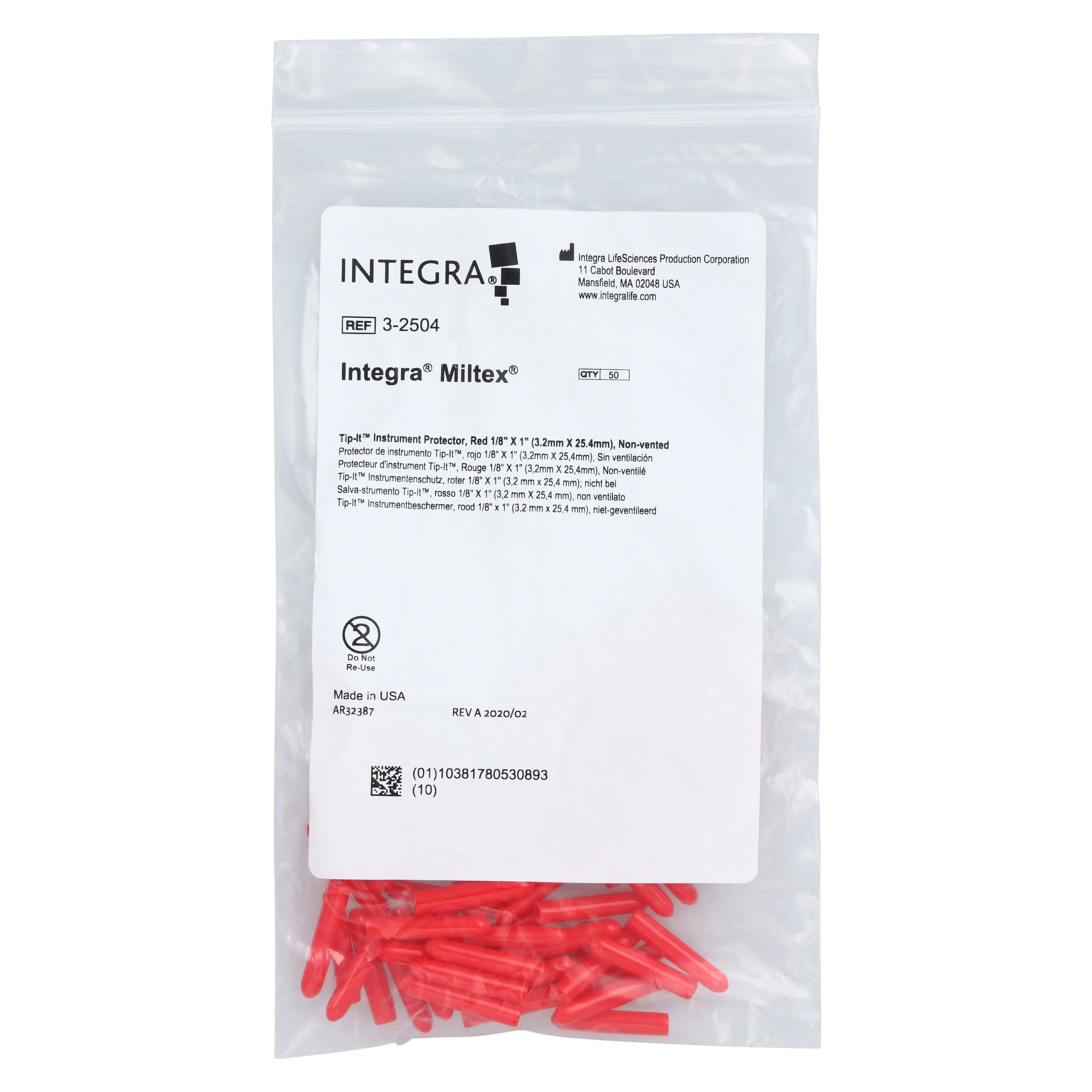 Tip-It™ Instrument Guard, Red, 1/8" x 1" (3.2 x 25.4 mm), Silicone, Disposable, 50/Pkg thumbnail 3