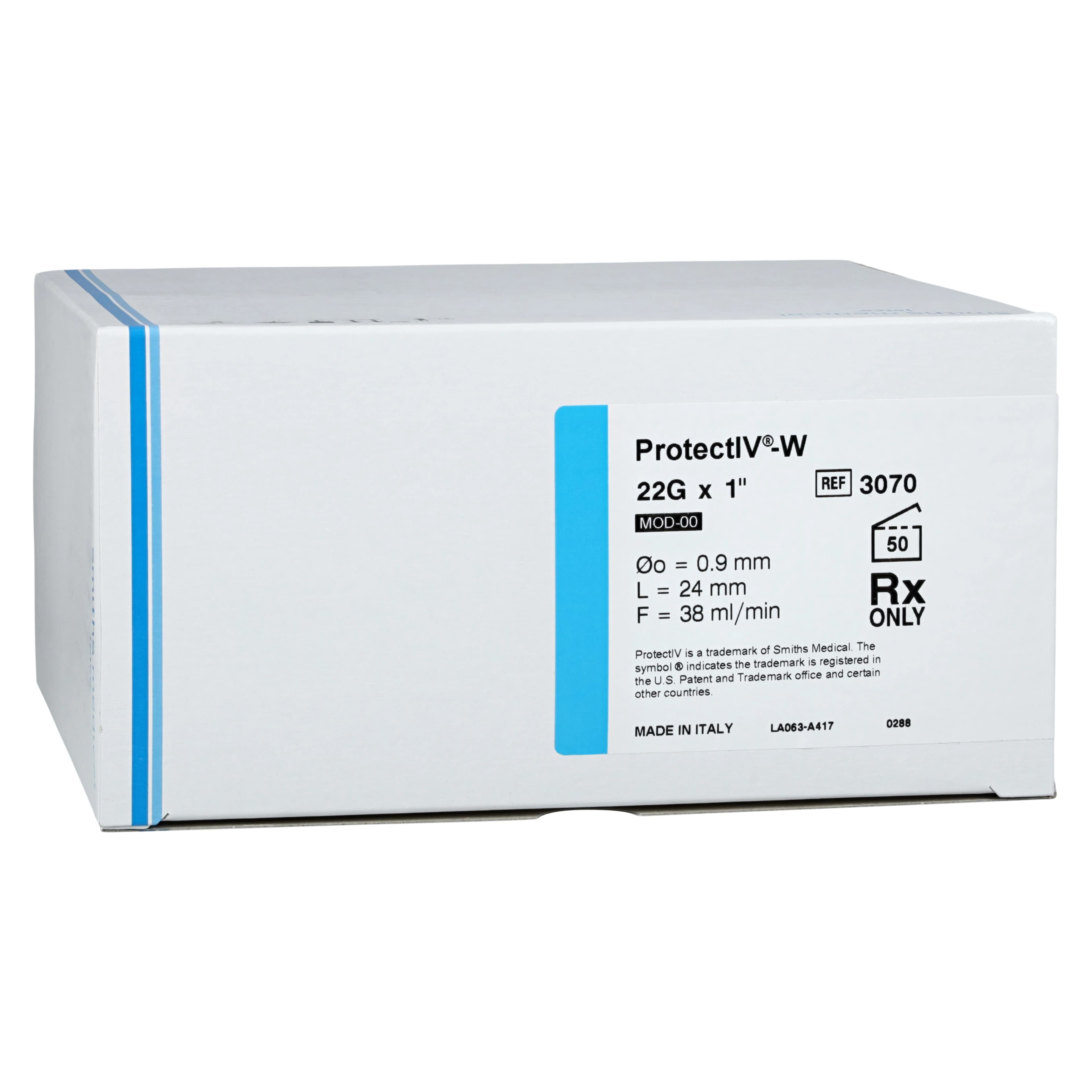 Jelco Protectiv-W IV Catheter, 22 Gauge, 1", Winged, Blue, Safety, Sterile, Latex-Free, 200/Case - IV Cath Protect Winged - Image 1