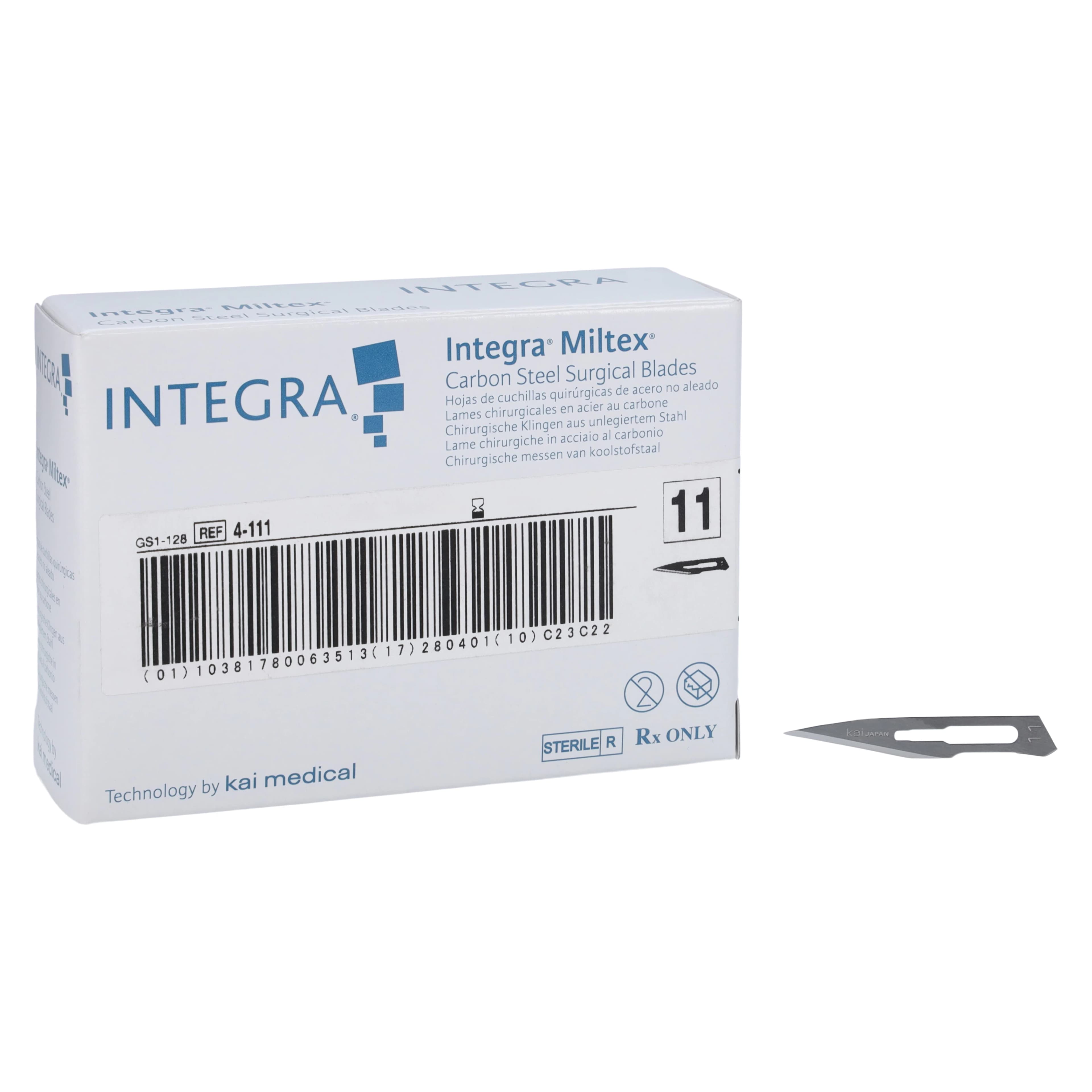 Miltex by Integra Carbon Steel Sterile Surgical Blade #11, 100/Box, 4-111 - Surgical Blades – Carbon Steel, Sterile, 100/Box - 11 - Image 1