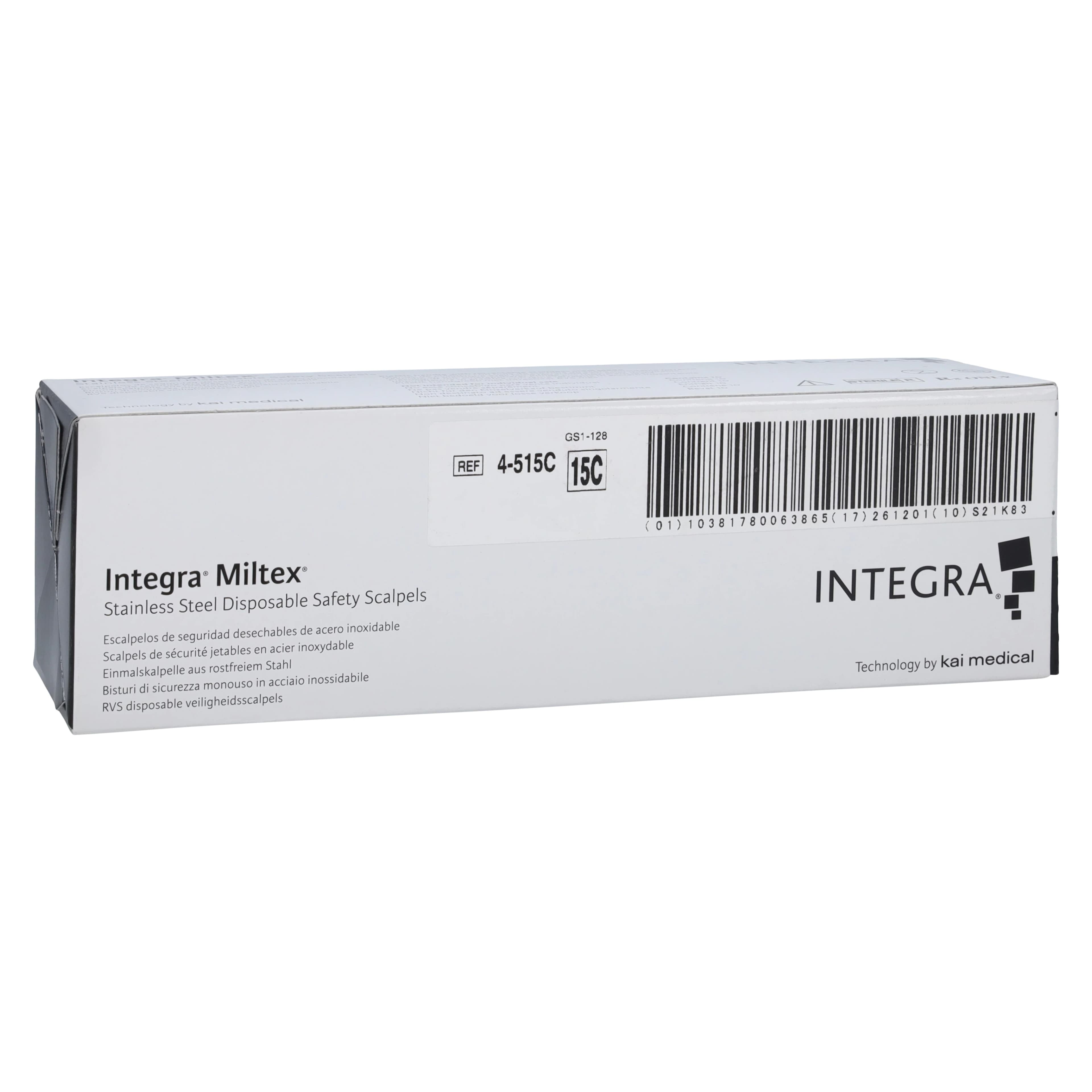 Miltex-Integra #15C Disposable Safety Scalpel, Angled Blade, Sterile, Retractable, Box of 10, 4-515C - #15C Disposable Safety Scalpel Angled Blade Box of 10 - Image 1
