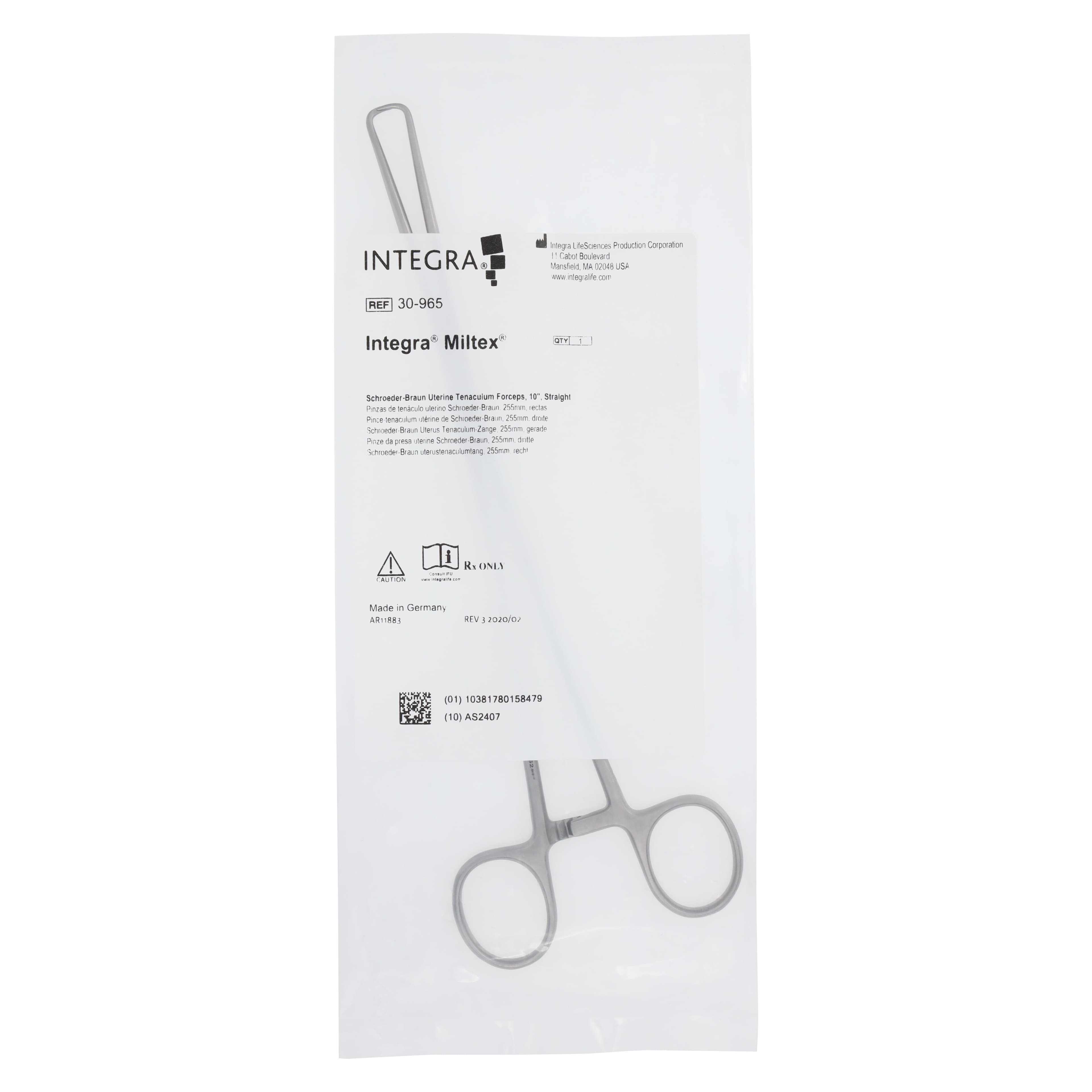 Shroeder-Braun Uterine Tenaculum Forcep, Straight, 9-3/4" (24.8 cm), Stainless Steel, Autoclavable, Each thumbnail 6
