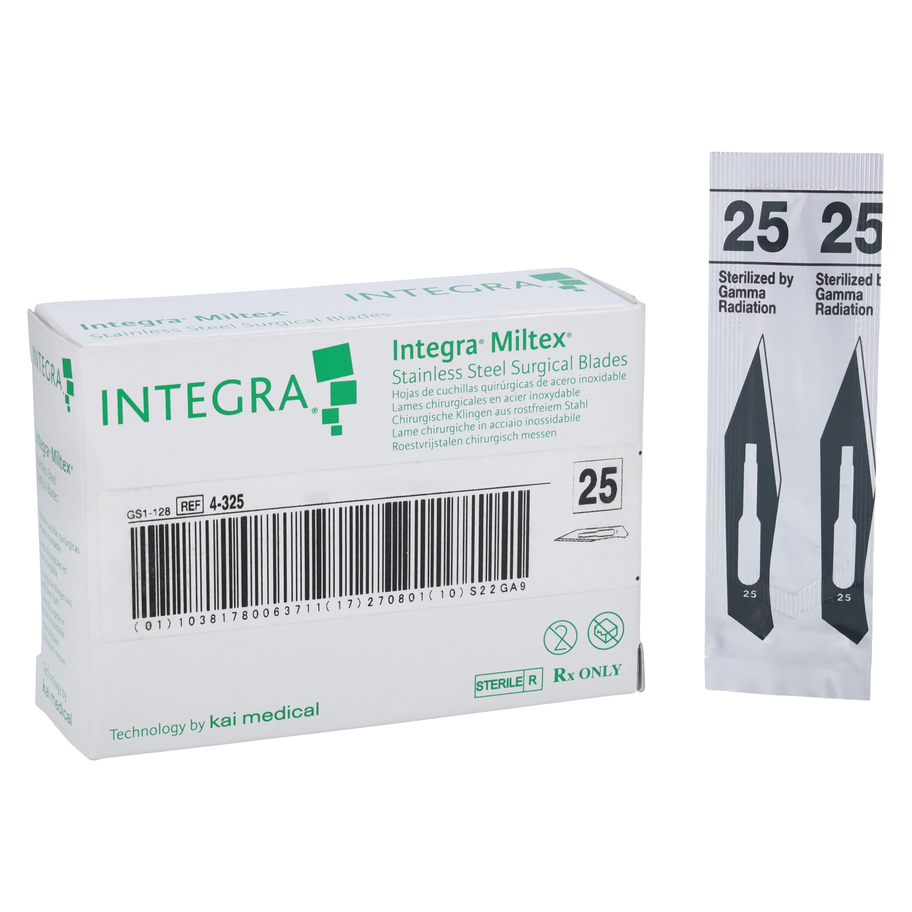 Miltex #25 Stainless Steel Sterile Surgical Blades, Individually Wrapped, 100/Box, 4-325 thumbnail 2