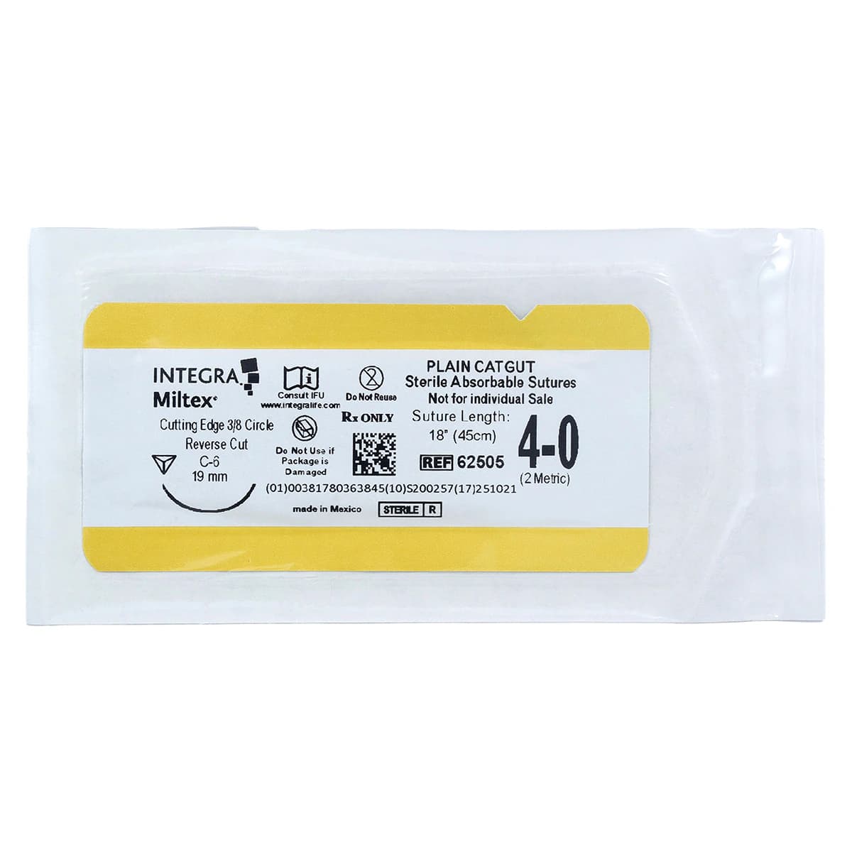 Integra Miltex Plain Gut Suture, 4-0, 18" (45cm), C-6 Reverse Cutting 3/8 Circle Needle 19mm, Green, 12/Box, 62505 thumbnail 3