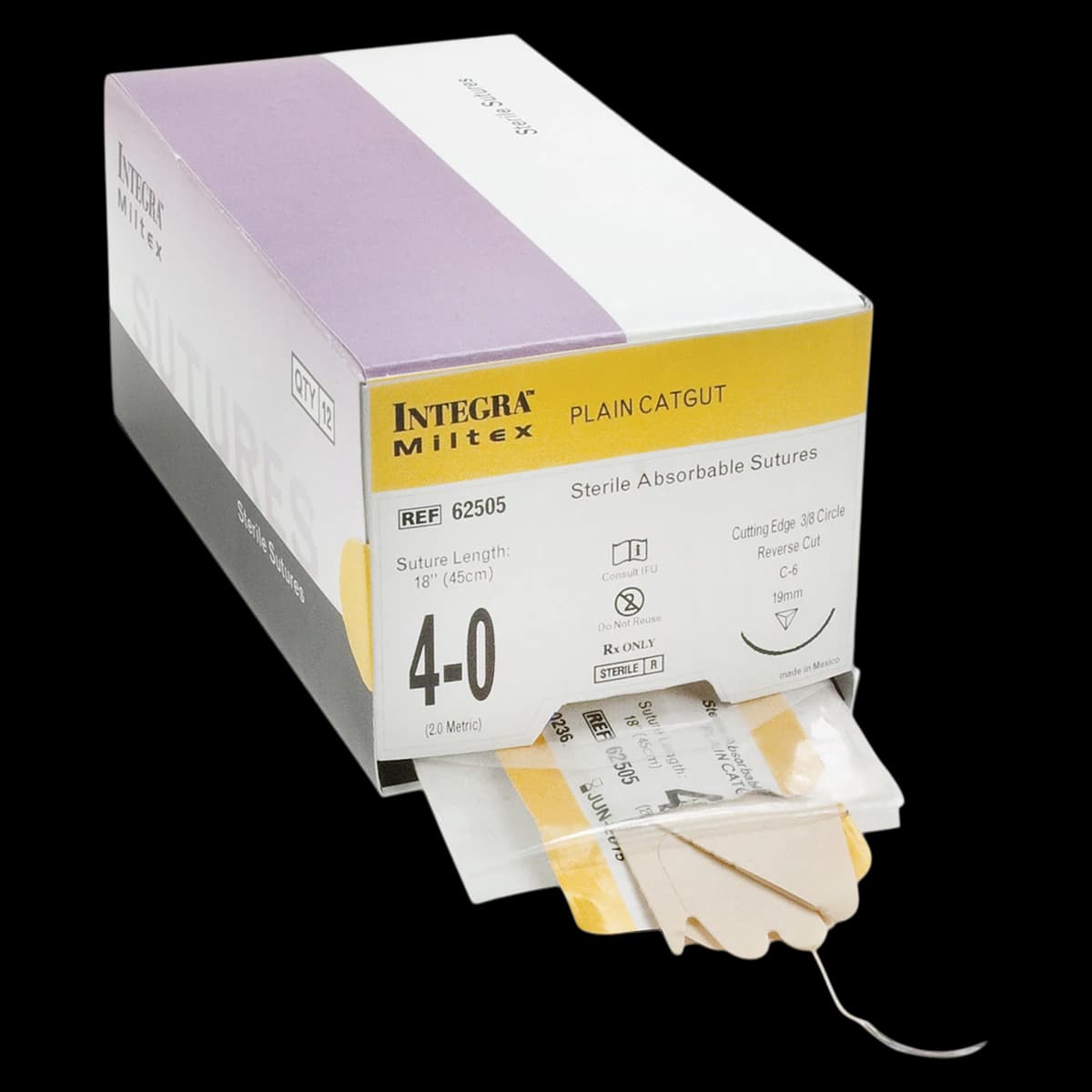 Integra Miltex Plain Gut Suture, 4-0, 18" (45cm), C-6 Reverse Cutting 3/8 Circle Needle 19mm, Green, 12/Box, 62505 thumbnail 2