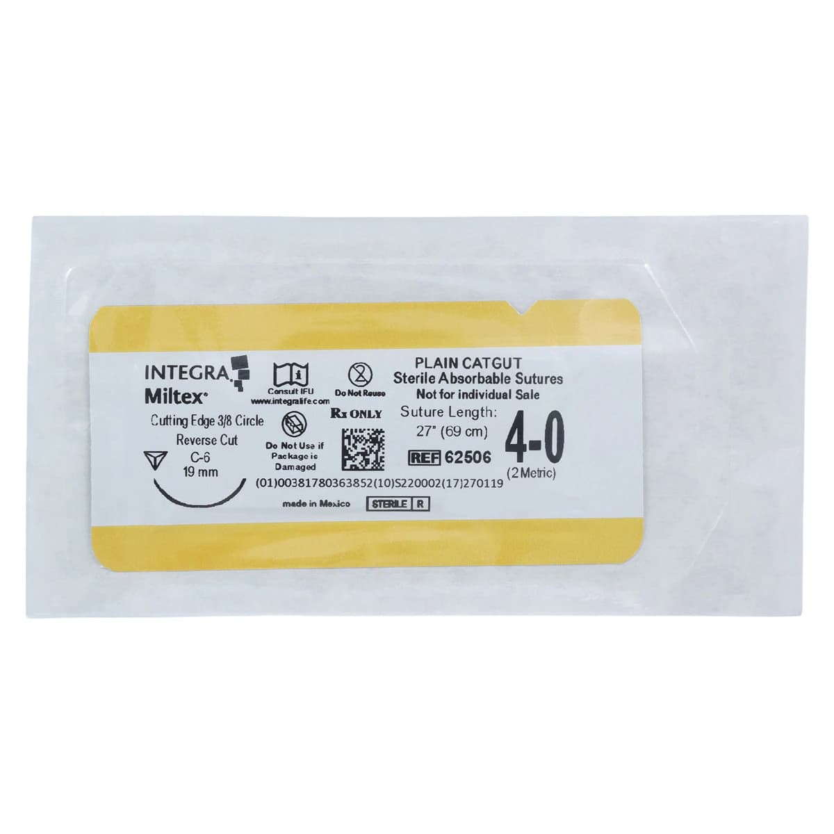 Integra Miltex Plain Gut Suture, 4-0, 27" (45cm), C-6 Reverse Cutting 3/8 Circle Needle 19mm, Green, 12/Box, 62506 thumbnail 3