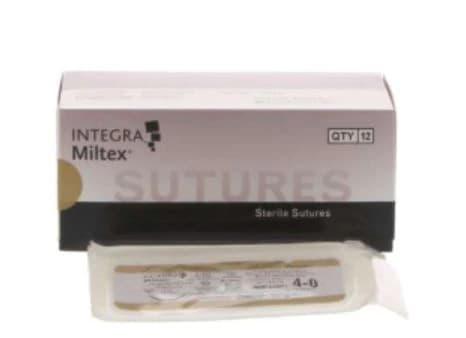 Integra Miltex Chromic Gut Suture, 4-0, 18" Monofilament, C-6 3/8 Circle Reverse Cutting Needle, Beige, 12/Box, 62501 thumbnail 2
