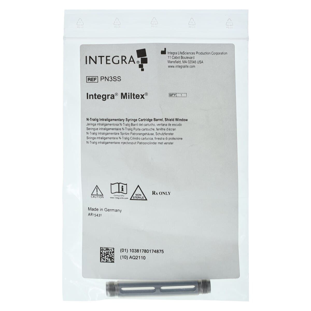 N-Tralig Intraligamentary Syringe Cartridge Barrel with Shielded Windows, Stainless Steel, PN3SS thumbnail 3