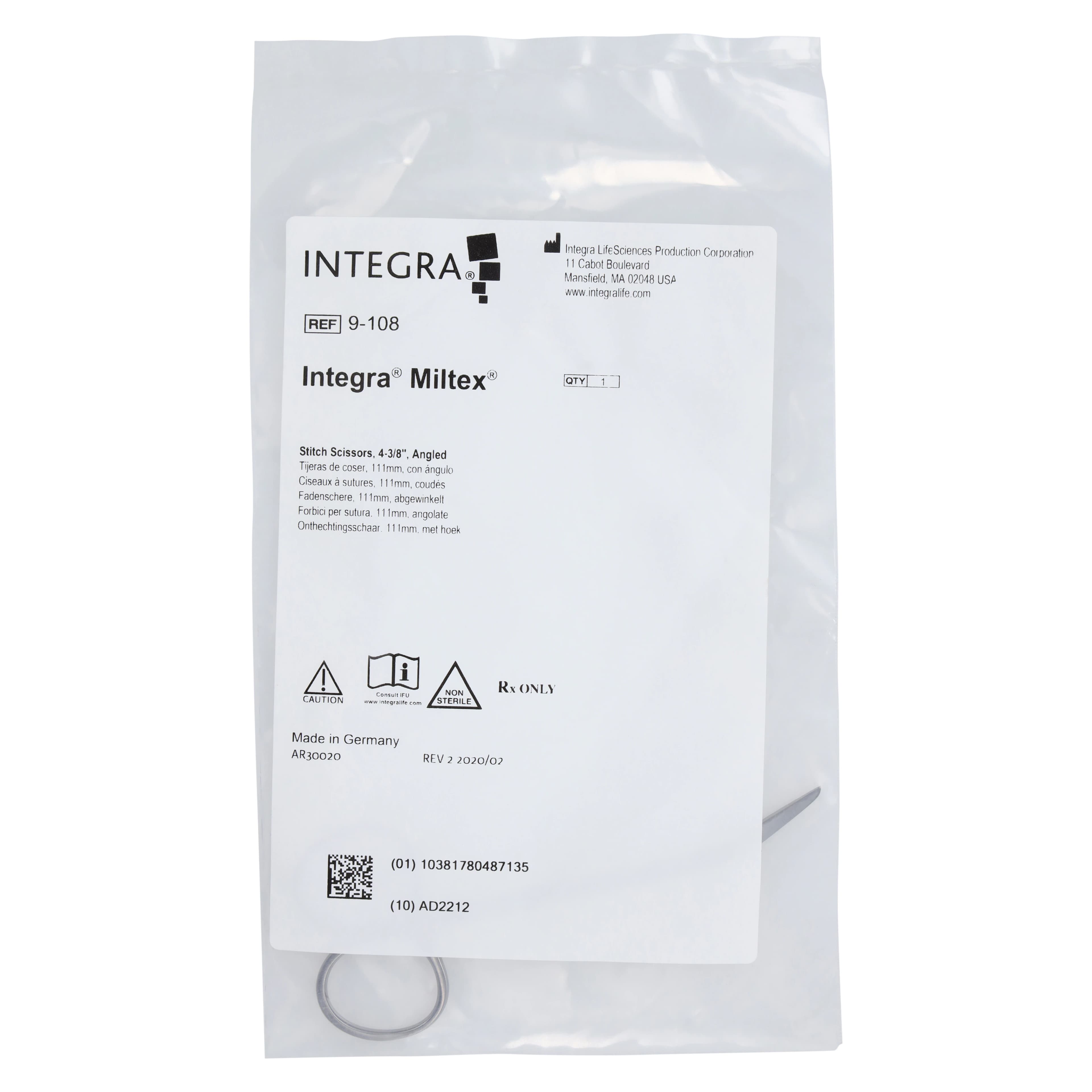 Integra Miltex Stitch Scissors, Angled 4-1/2" Delicate, Stainless Steel, Each thumbnail 5