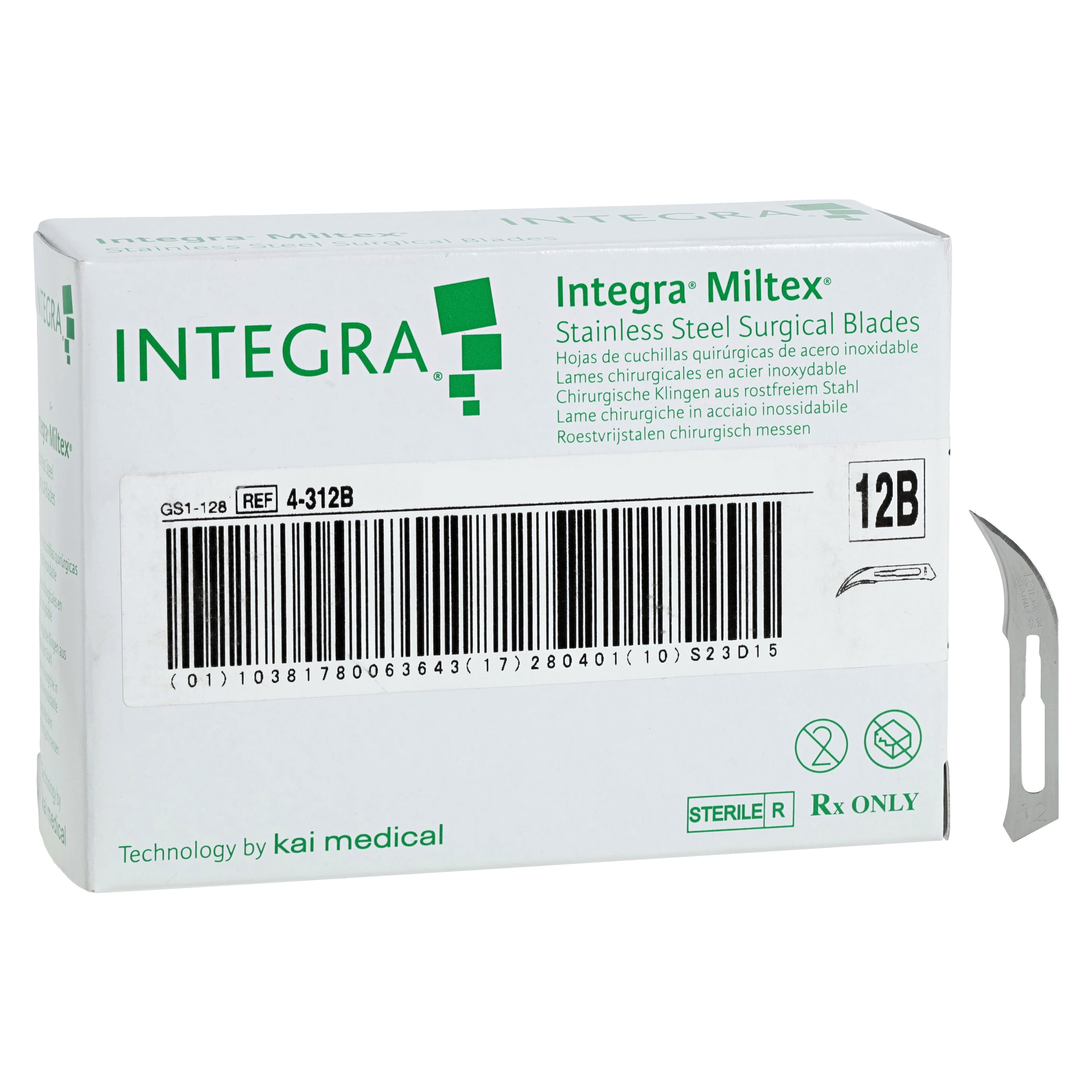 Miltex #12B Stainless Steel Sterile Surgical Scalpel Blade, Double-Edge, 100/Box, 4-312B thumbnail 2