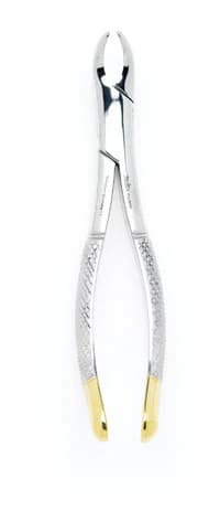 Miltex Extraction Forceps #151S, Tungsten Carbide Serrated Beaks, Child Lower Primary Teeth and Roots, Universal, 24kt Gold-Plated Handle Tips, DEF151STC - Miltex Extraction Forceps - Tungsten Carbide Beaks - Child Lower Primary Teeth and Roots - Universal, Serrated - Image 1