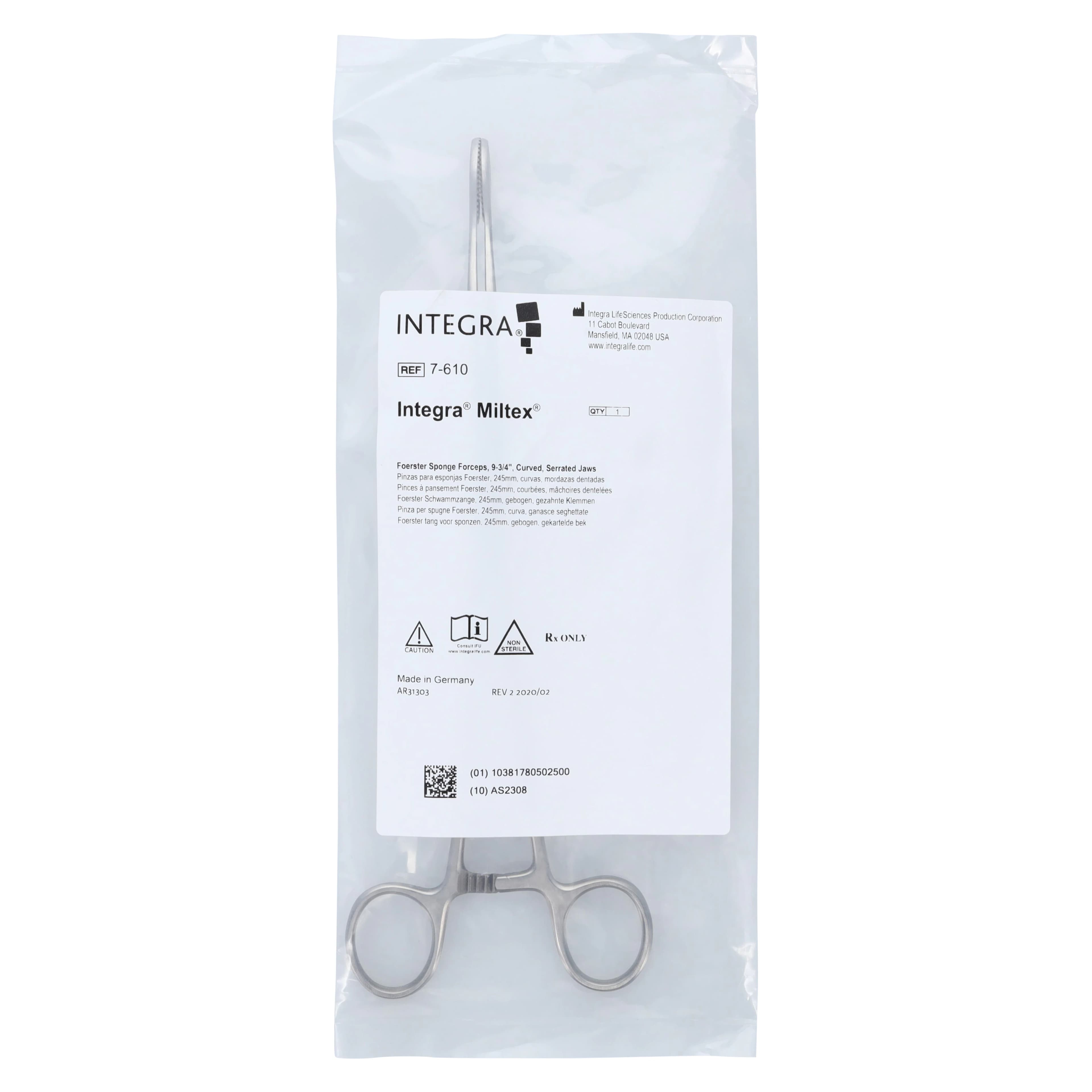 Foerster Sponge Forceps, 9-1/2" Curved, Serrated Jaw, Stainless Steel, Autoclavable, Each thumbnail 6