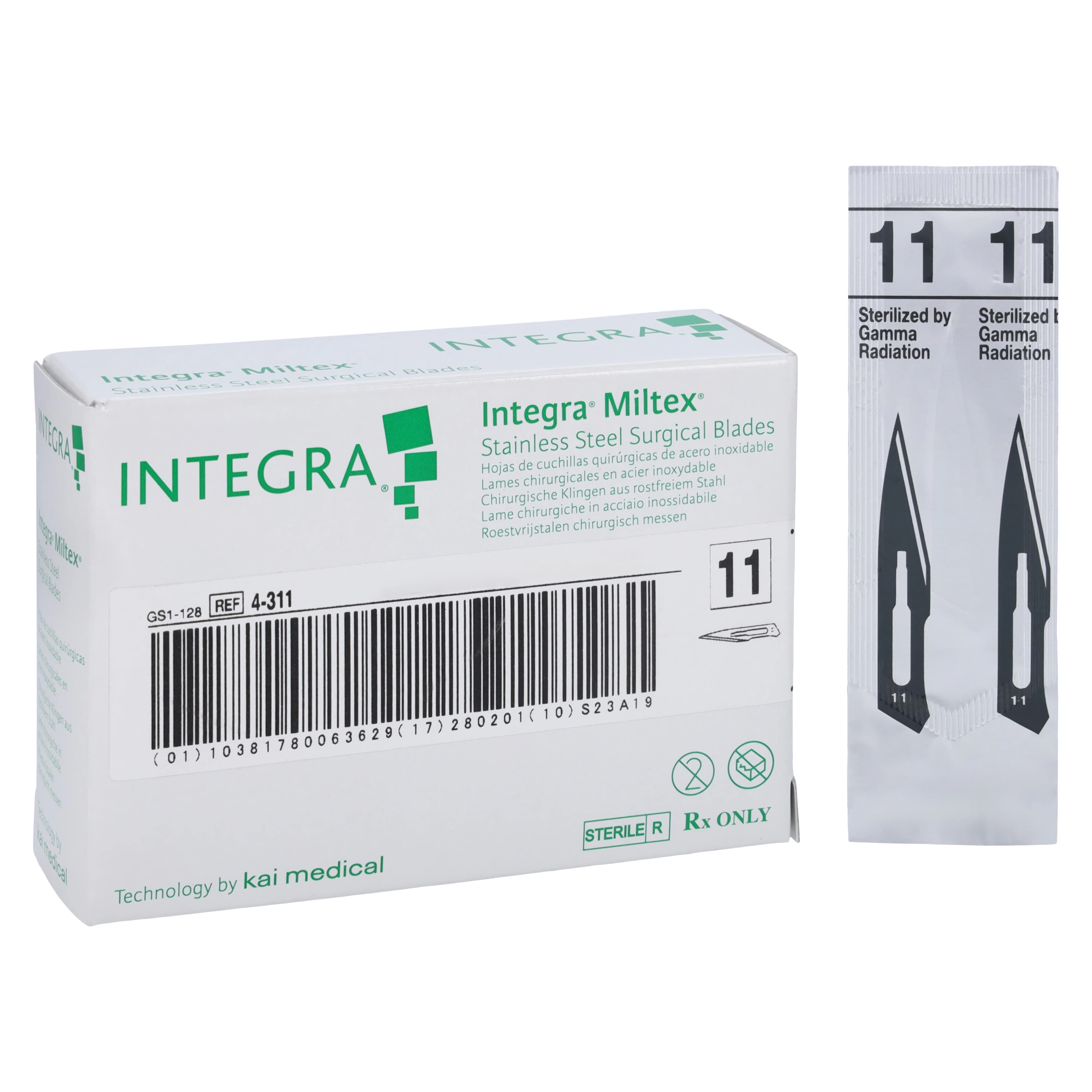 Miltex #11 Stainless Steel Sterile Surgical Blades, Individually Wrapped, 100/Box, 4-311 - Surgical Blades – Stainless Steel, Sterile, 100/Box - 11 - Image 1