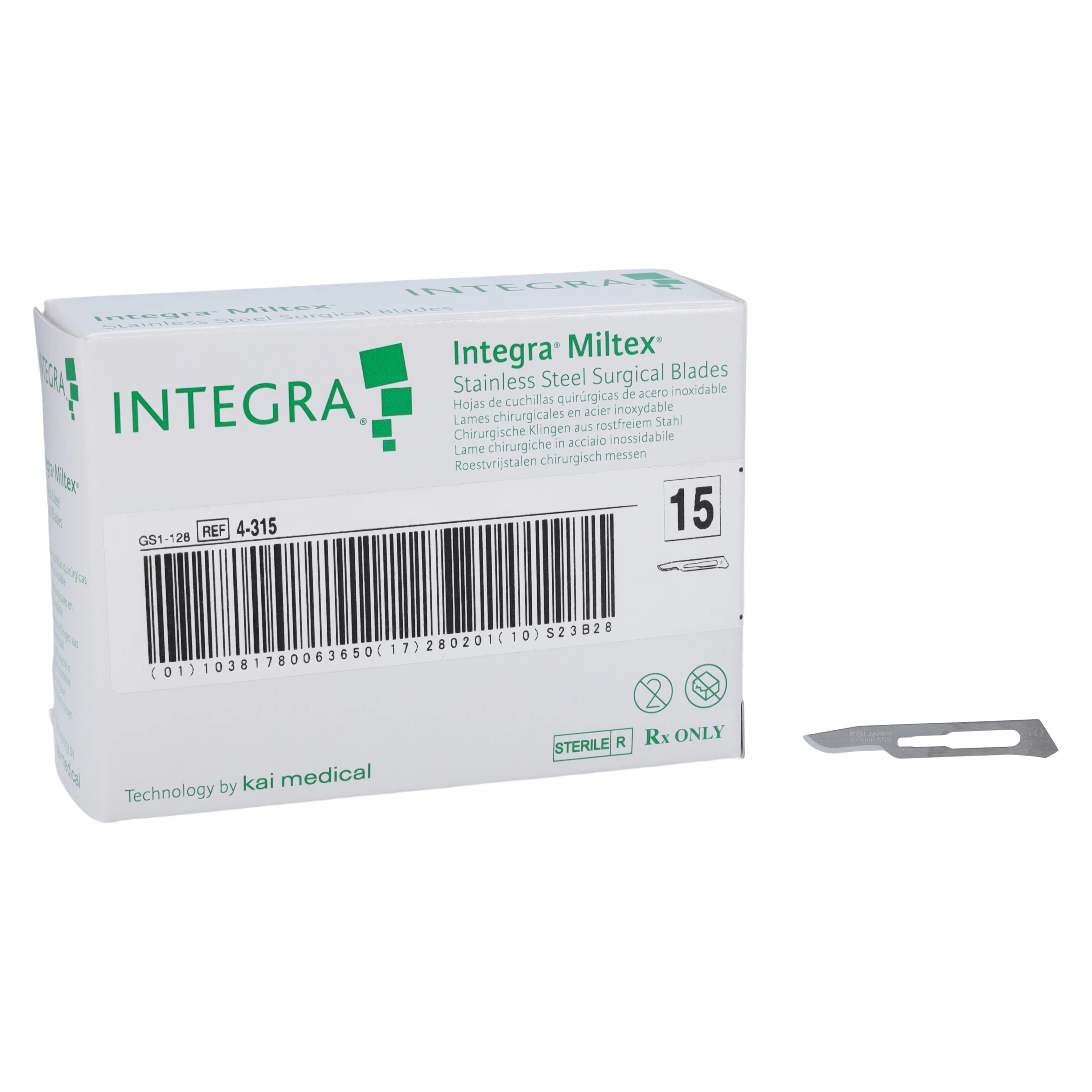 Miltex #15 Stainless Steel Sterile Surgical Blades, Individually Wrapped, 100/Box, 4-315 - Surgical Blades – Stainless Steel, Sterile, 100/Box - 15 - Image 1