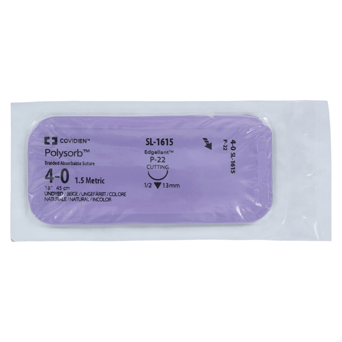 Medtronic Polysorb Suture, 4-0, 18", P-22 Premium Reverse Cutting 1/2 Circle Needle 13mm, Coated, Undyed, 36/Case thumbnail 3