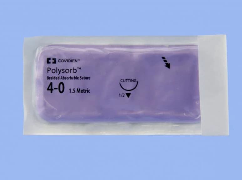 Medtronic Polysorb Suture, 4-0, 18", P-22 Premium Reverse Cutting 1/2 Circle Needle 13mm, Coated, Undyed, 36/Case - Suture Polysorb Undyed P-22 - Image 1