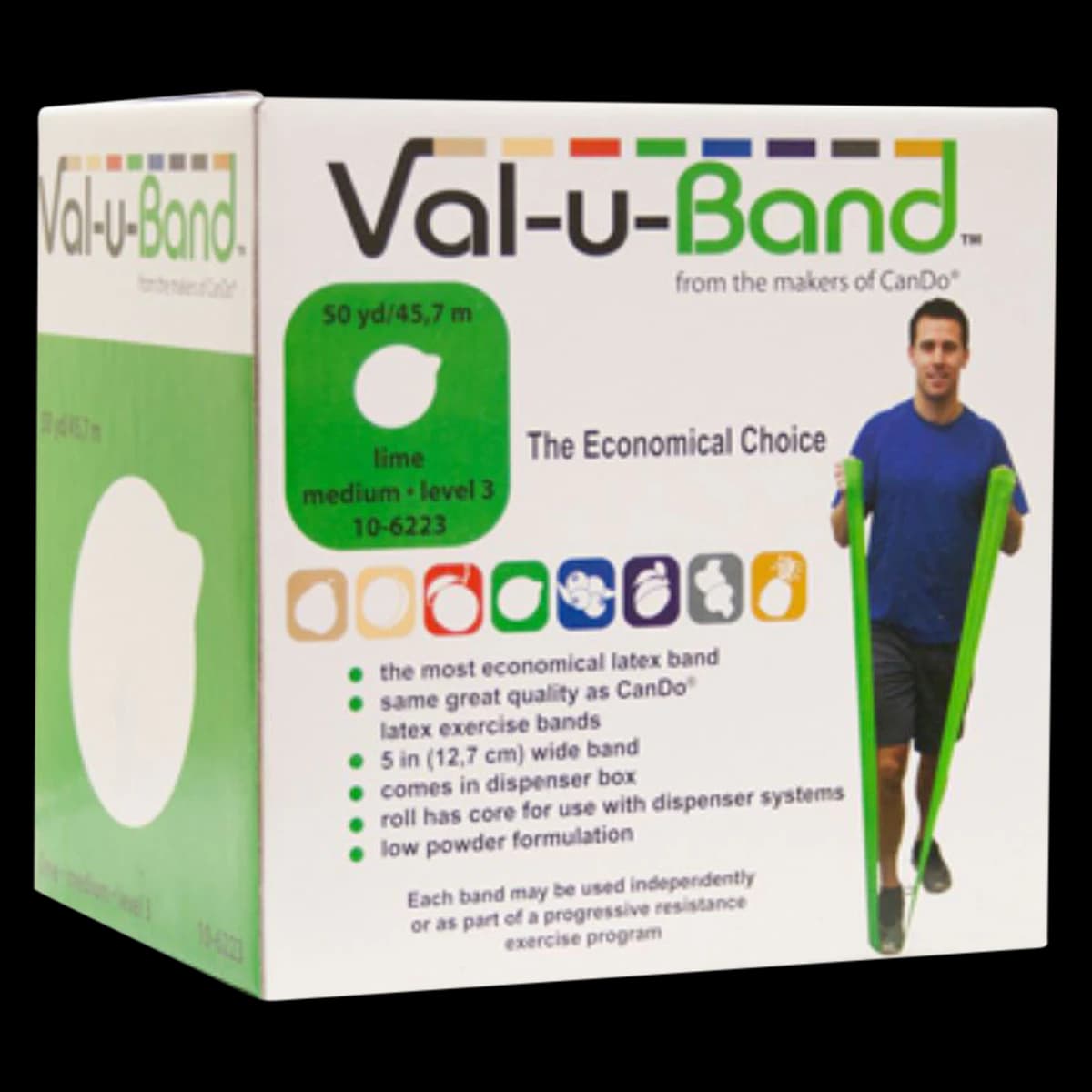 Val-u-Band Exercise Band, Lime, Level 3/7, 5" x 50 yd Roll - ValuBand Low Powder Lime - Image 1