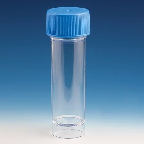 Globe Scientific Universal Container, 30mL Polystyrene, Conical Bottom, Non-Sterile, Attached Screw Cap, Clear, Self-Standing, 500/Case - Container Fecal w/Screwcap PS - Image 1