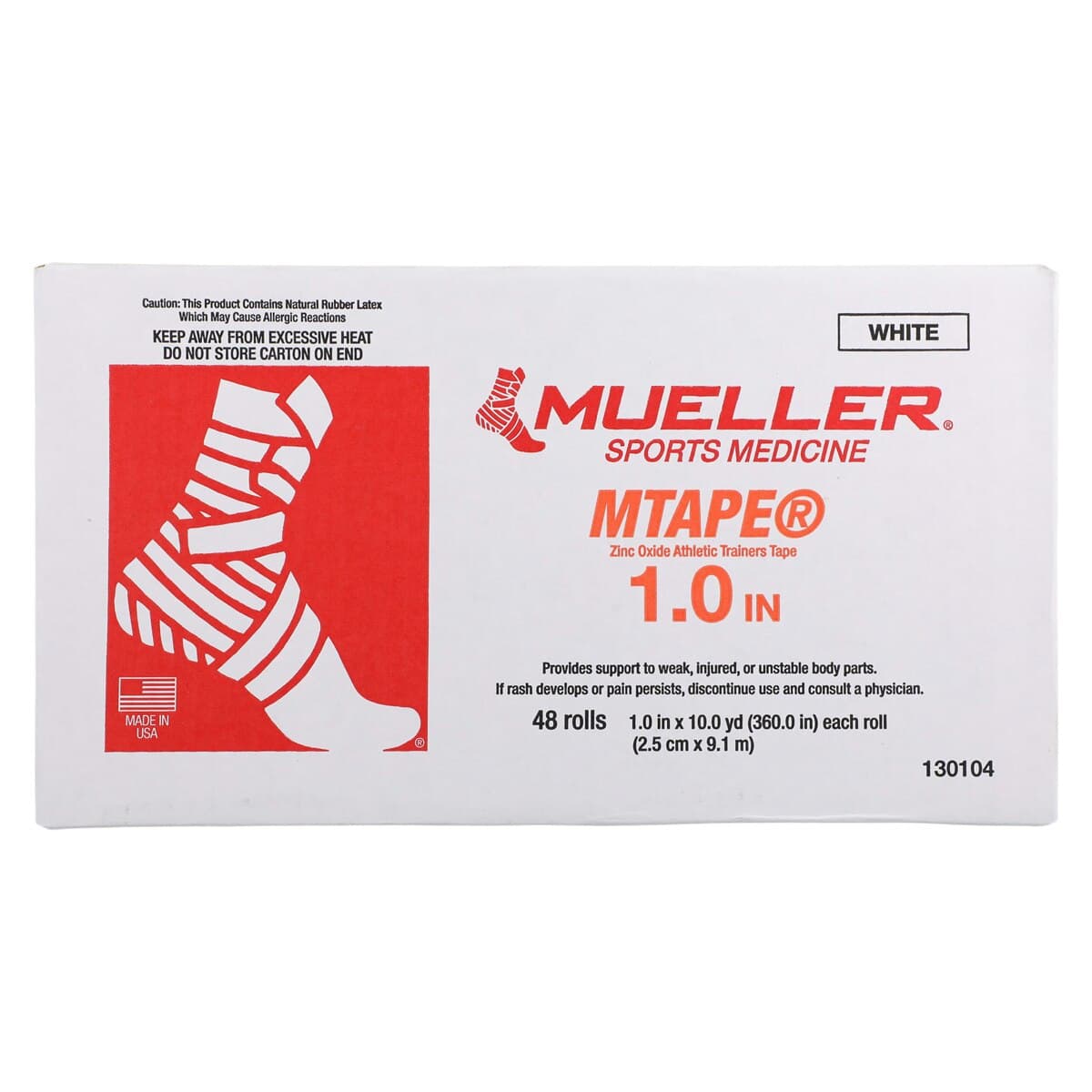 Mueller M-Tape Zinc Oxide Athletic Tape, Cotton, 1" x 10 yd, White, Non-Sterile, 48/Case thumbnail 3