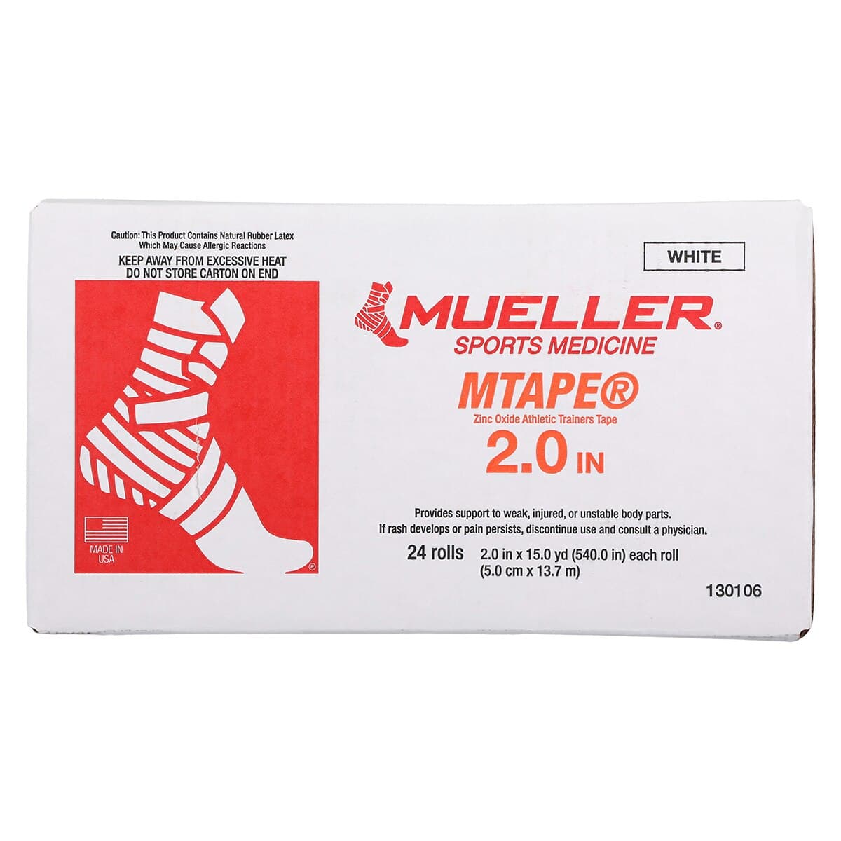 Mueller Sports Medicine Zinc Oxide Tape, Cotton, 2" x 15 yd, White, Non-Sterile, 24 Rolls/Case thumbnail 3