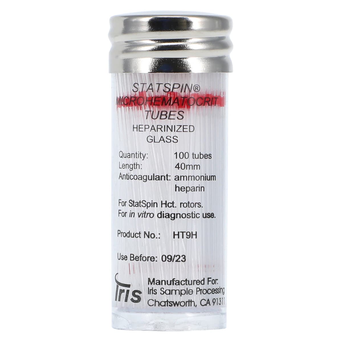 StatSpin Microhematocrit Ammonium Heparin Capillary Tube, Glass, Red Stripe, 100/Vial - Capillary Tube Glass Hep - Image 1