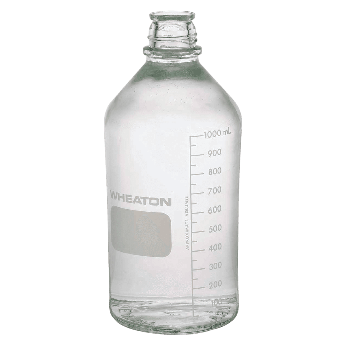 Wheaton Media Bottle, Borosilicate Glass, Clear, 1000mL, Graduated, No Cap, 12/Pk - Bottle Media 1000mL Grad - Image 1