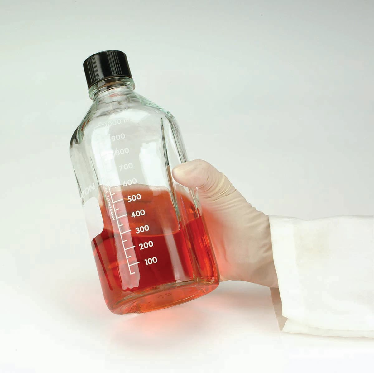 Wheaton Media Bottle, Borosilicate Glass, Rubber-Lined Phenolic Cap, Clear, 1000mL, 12/Pk - Bottle Media 1000mL Rub Lnr - Image 1