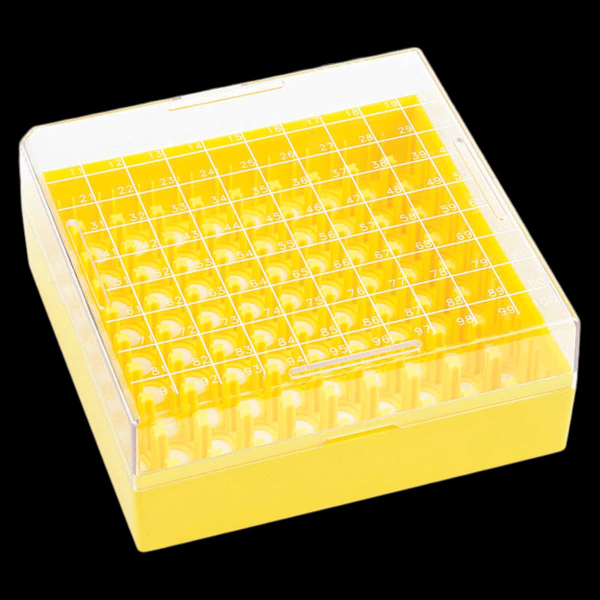 KeepIT Freezer Box, Resin, 100-Place, Yellow, for Internal Thread Cryogenic Vials, 10/Package - Freezer Box 100 Pl - Image 1