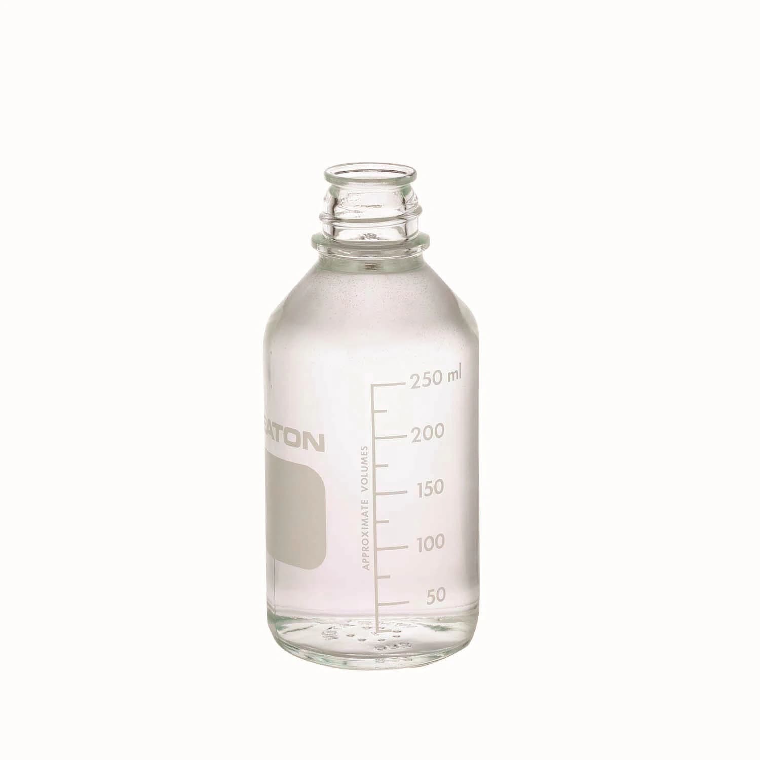 Wheaton Media Bottle, Borosilicate Glass, Clear, 250mL, Graduated, No Cap, 48/Package - Bottle Media 250mL Grad - Image 1