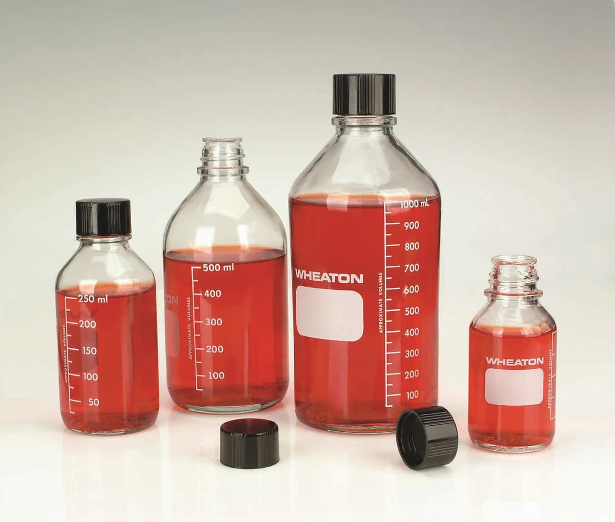Wheaton Media Bottle, Borosilicate Glass, LDPE-Lined Phenolic Cap, Clear, 500mL, Graduations/Marking Patch, 24/Pk thumbnail 2