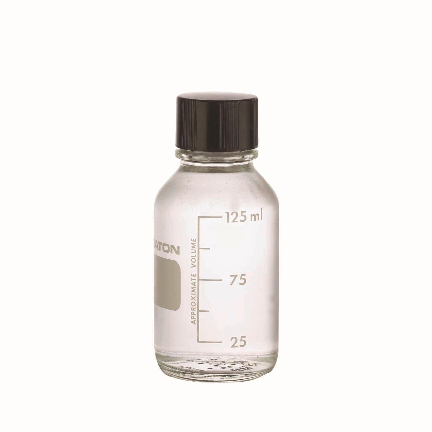 Wheaton Media Bottle, Borosilicate Glass, Rubber-Lined Phenolic Cap, Clear, 125mL, Graduations/Marking Patch, 48/Pk thumbnail 2