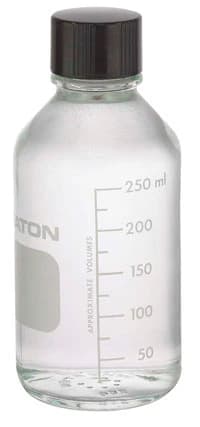 Wheaton Media Bottle, Borosilicate Glass, PTFE Rubber-Lined Phenolic Cap, Clear, 250mL, Graduations/Marking Patch, 48/Pk - Bottle Media Grad PTFE Lnr - Image 1