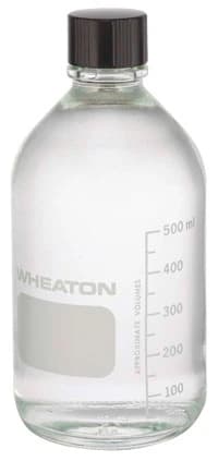 Wheaton Media Bottle, Borosilicate Glass, PTFE Rubber-Lined Phenolic Cap, Clear, 500mL, Graduations/Marking Patch, 24/Package - Bottle Media Grad PTFE Lnr - Image 1