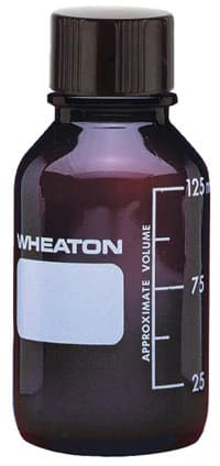 Wheaton Media Bottle, Borosilicate Glass, Amber, 125mL, Graduated with Marking Patch, LDPE-Lined Phenolic Cap, 48/Pk - Bottle Media Amb Grad PE Ln - Image 1