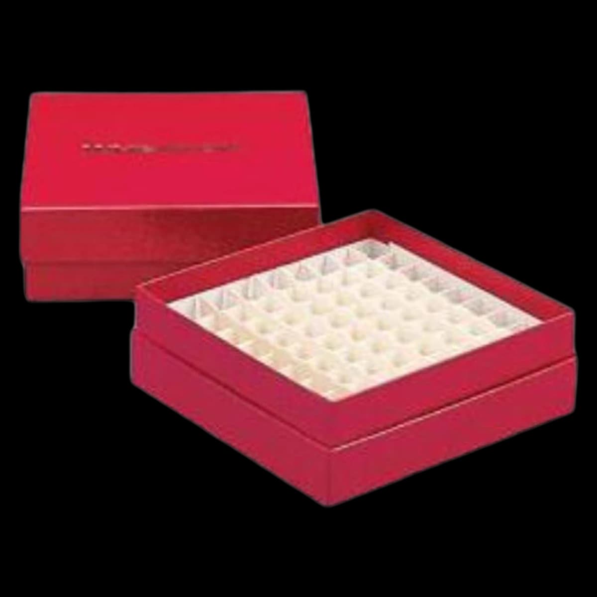 Cryule Cryogenic Vial Freeze Box, 2 mL, 81-Place, Red, Polyethylene, 133x133x32mm, 15/Case - Square Box For 2 mL Cryules - Image 1