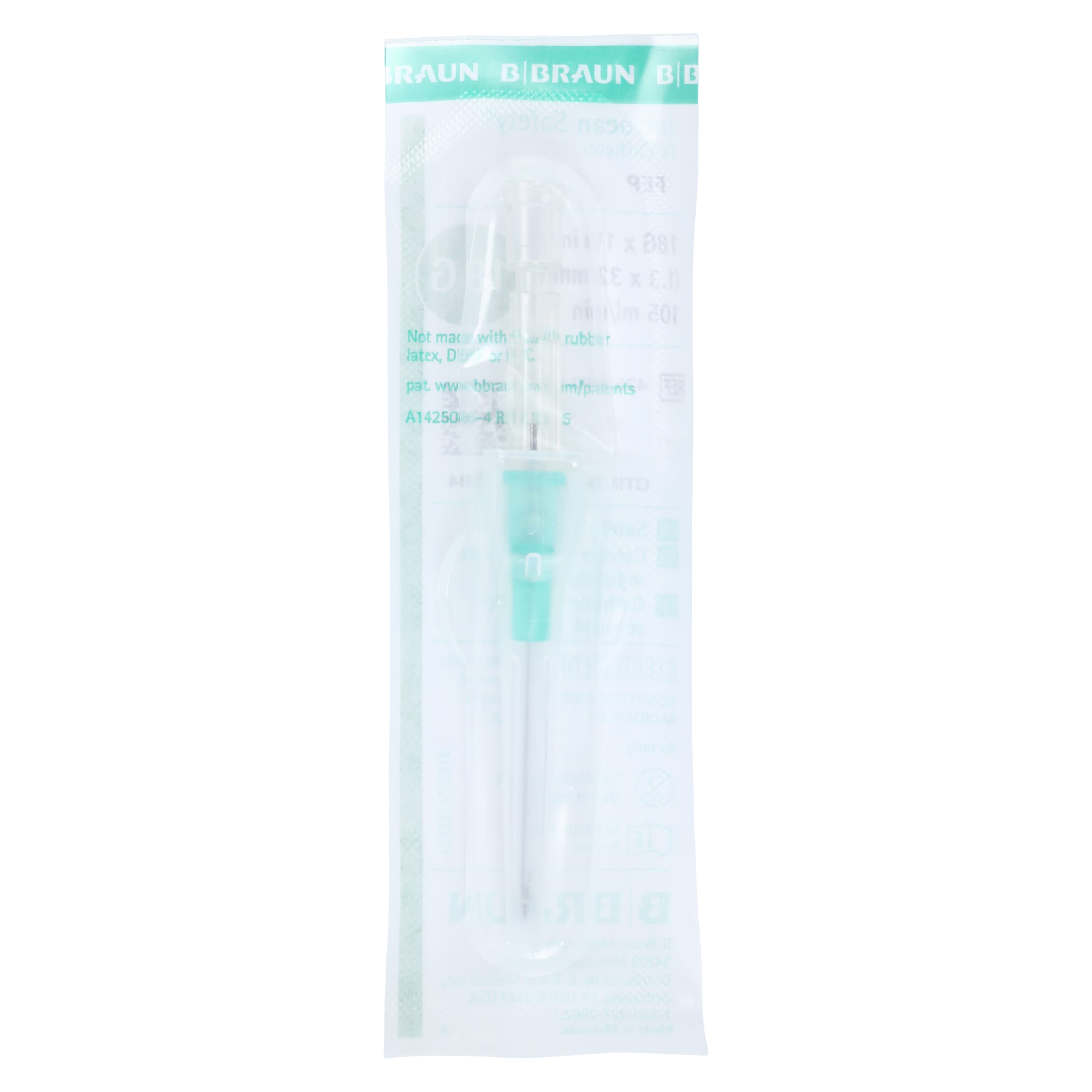 Introcan Safety IV Catheter, 18 Gauge, 1-1/4", Teflon, Non-DEHP/Non-PVC, Sterile, Green, Straight, 50/Box thumbnail 5