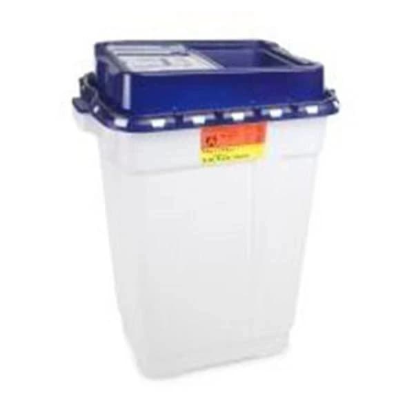 Recykleen Sharps Container 19 gal, Blue/White, 14-3/4 x 20 x 26-1/4 in, Sliding Gasket Lid, Plastic, Non-Sterile, 5/Case - Sharps Cont Pharma Slide Lid - Image 1