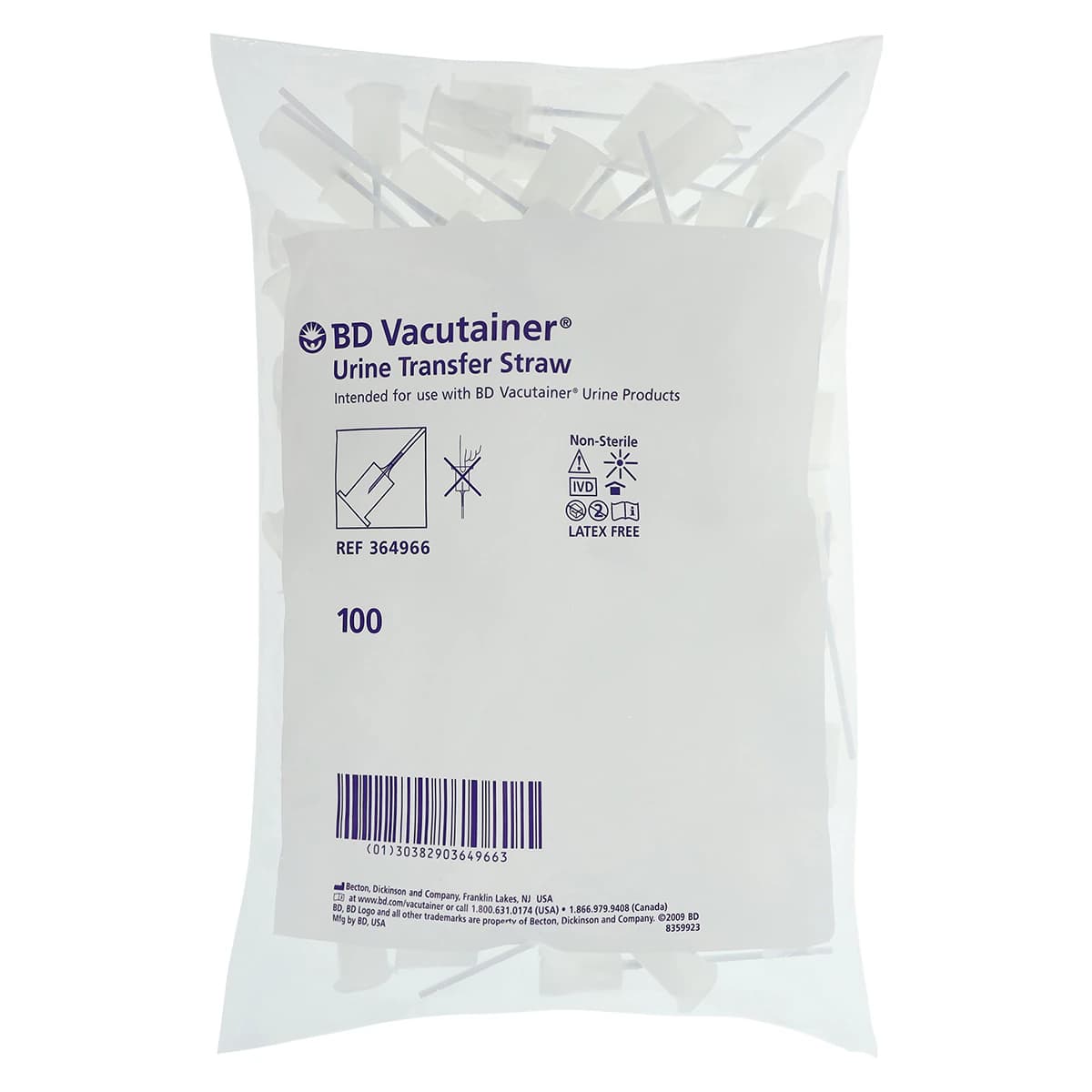 BD Vacutainer Urine Test Device, Plastic, with Integrated Sampling Device, Non-Sterile, 100/Box - Transfer Device f/Urine Testin - Image 1