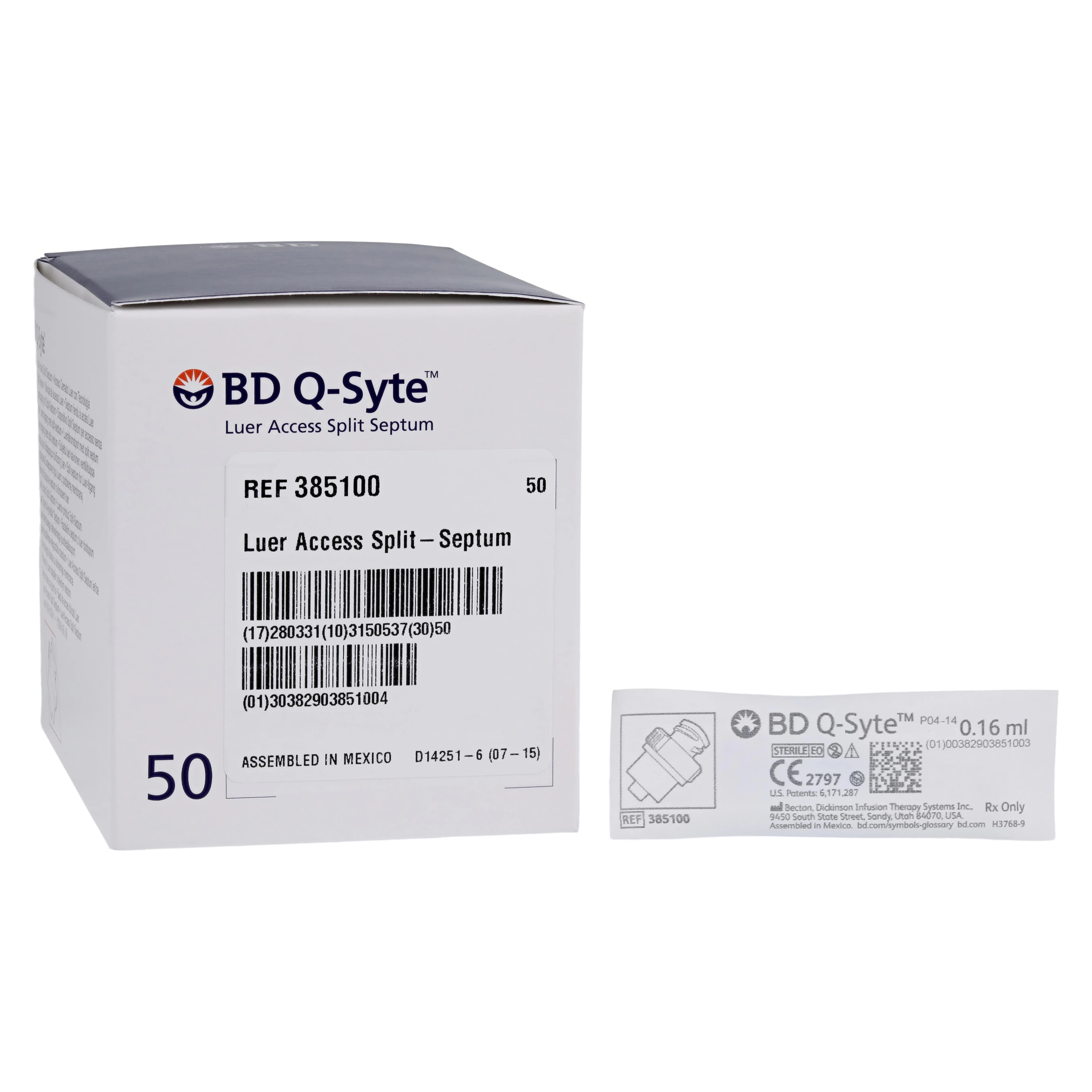 BD Q-Syte Luer Access Split-Septum Device, Needleless, 0.1 mL, Sterile, PVC-Free, Latex-Free, 50/Box - Q-Syte Luer Access Split-Sept - Image 1