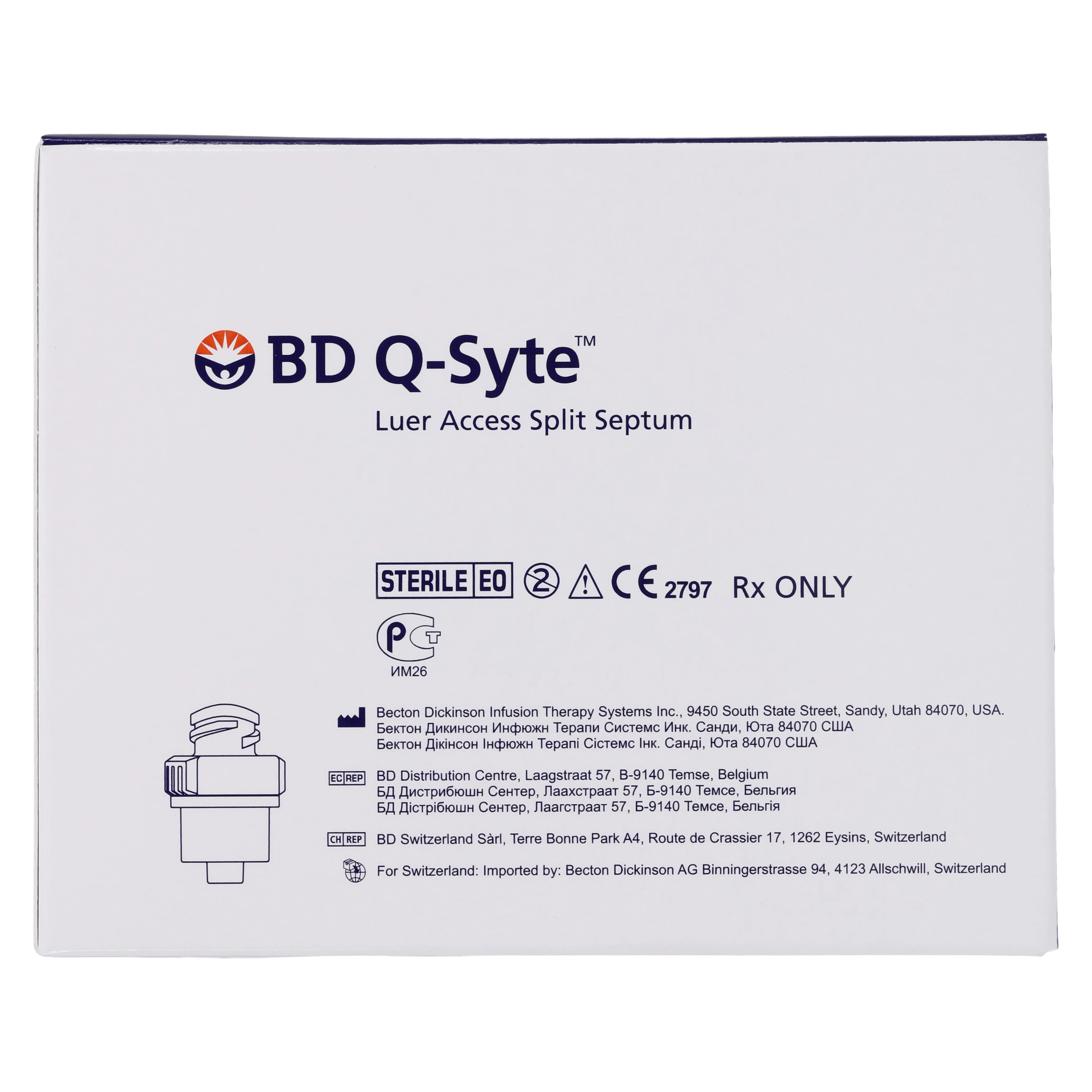 BD Q-Syte Luer Access Split-Septum Device, Needleless, 0.1 mL, Sterile, PVC-Free, Latex-Free, 50/Box thumbnail 6