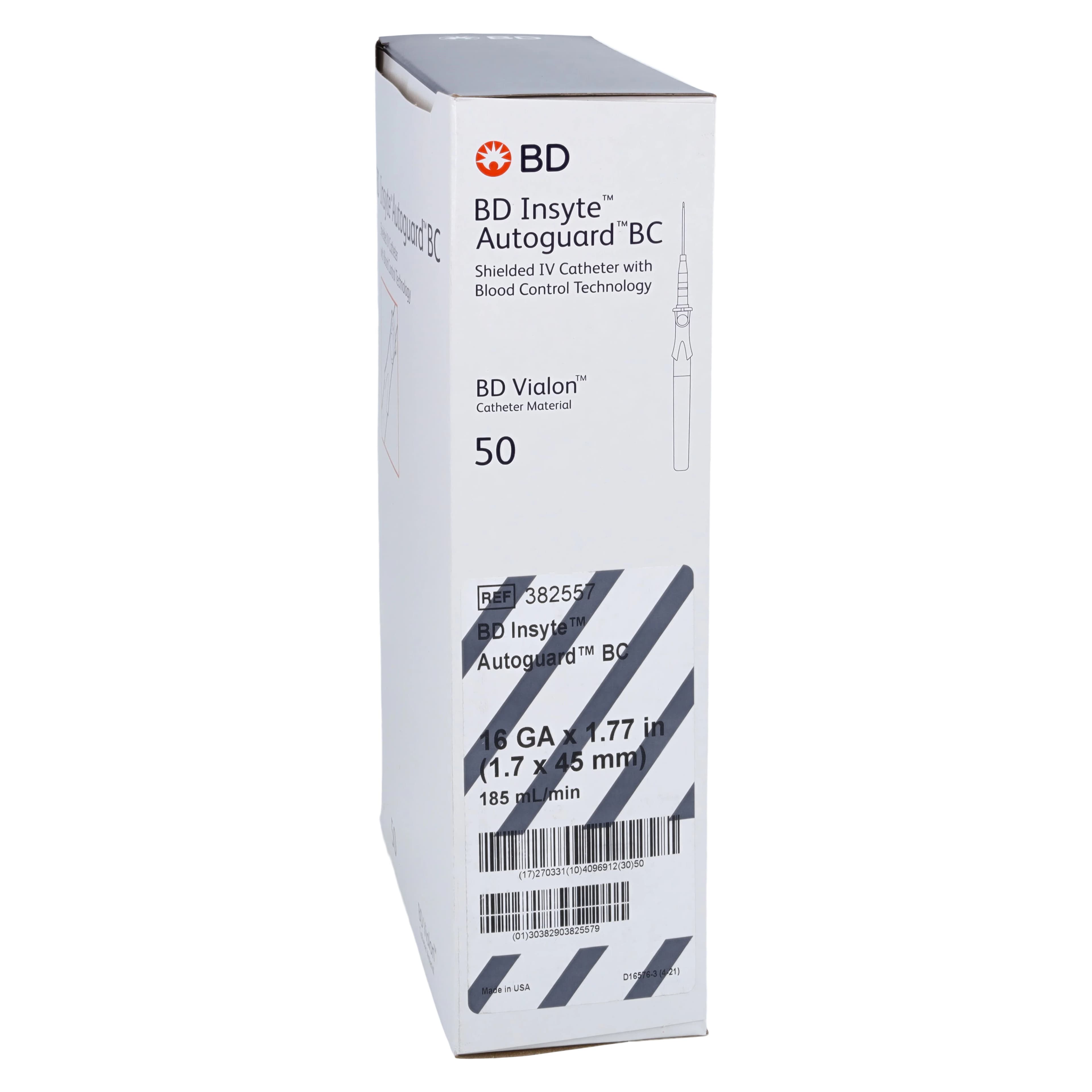 BD Insyte Autoguard BC IV Catheter, 16 Gauge, 1.77" Notched Needle, Vialon Biomaterial, Sterile, Latex-Free, Gray, 50/Box - Insyte Autoguard Bc Gray - Image 1