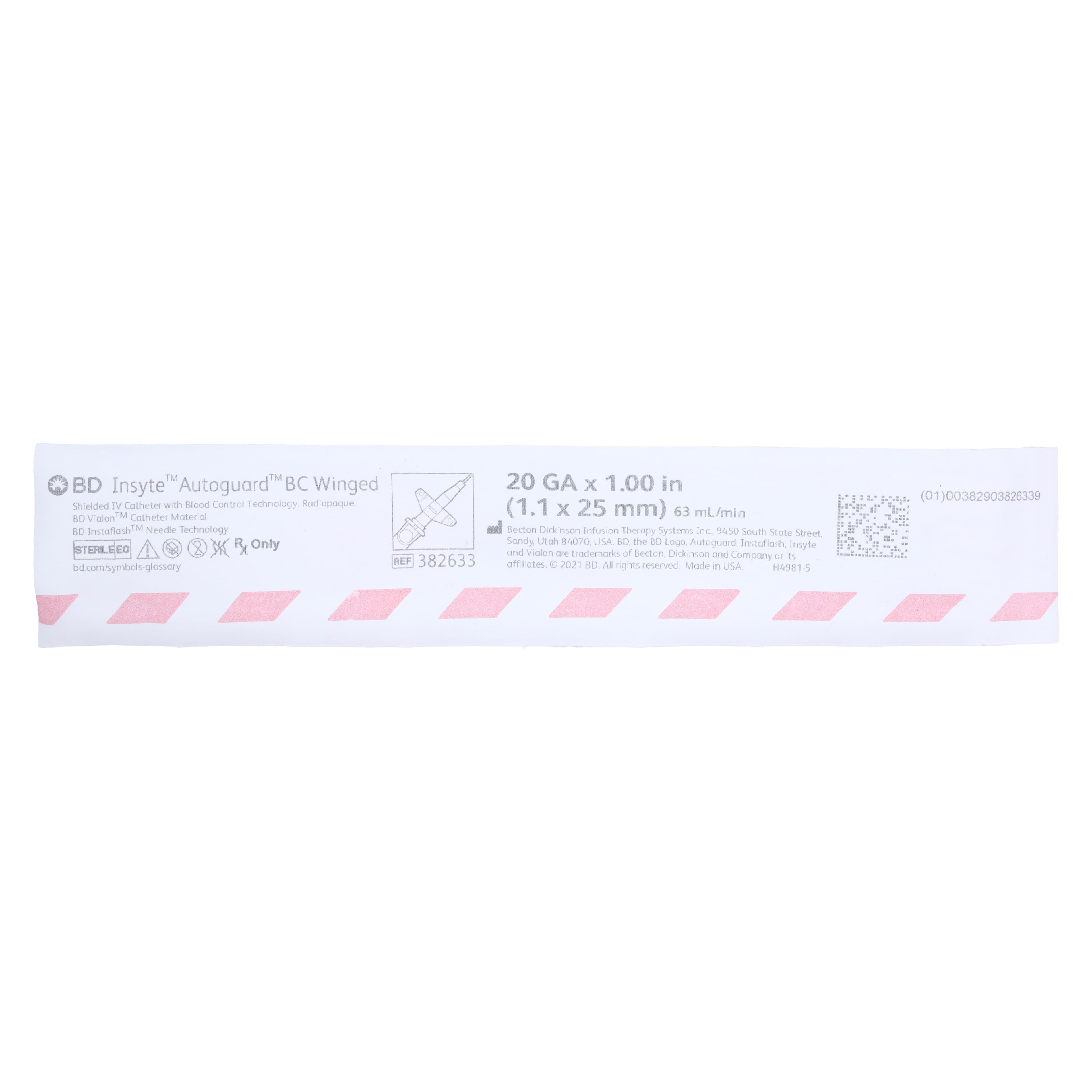BD Insyte Autoguard BC Winged IV Catheter, 20 Gauge x 1", Vialon Biomaterial, Sterile, Shielded with Wings, Pink, 50/Box thumbnail 2